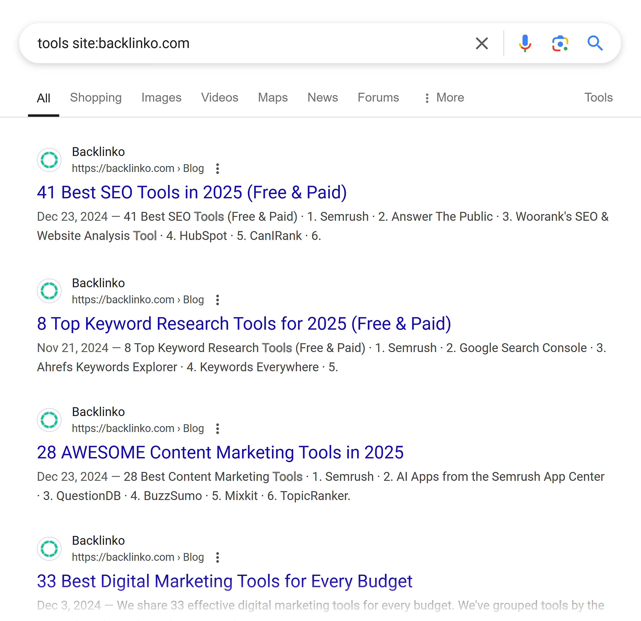 Google SERP – Tools site:backlinko.com