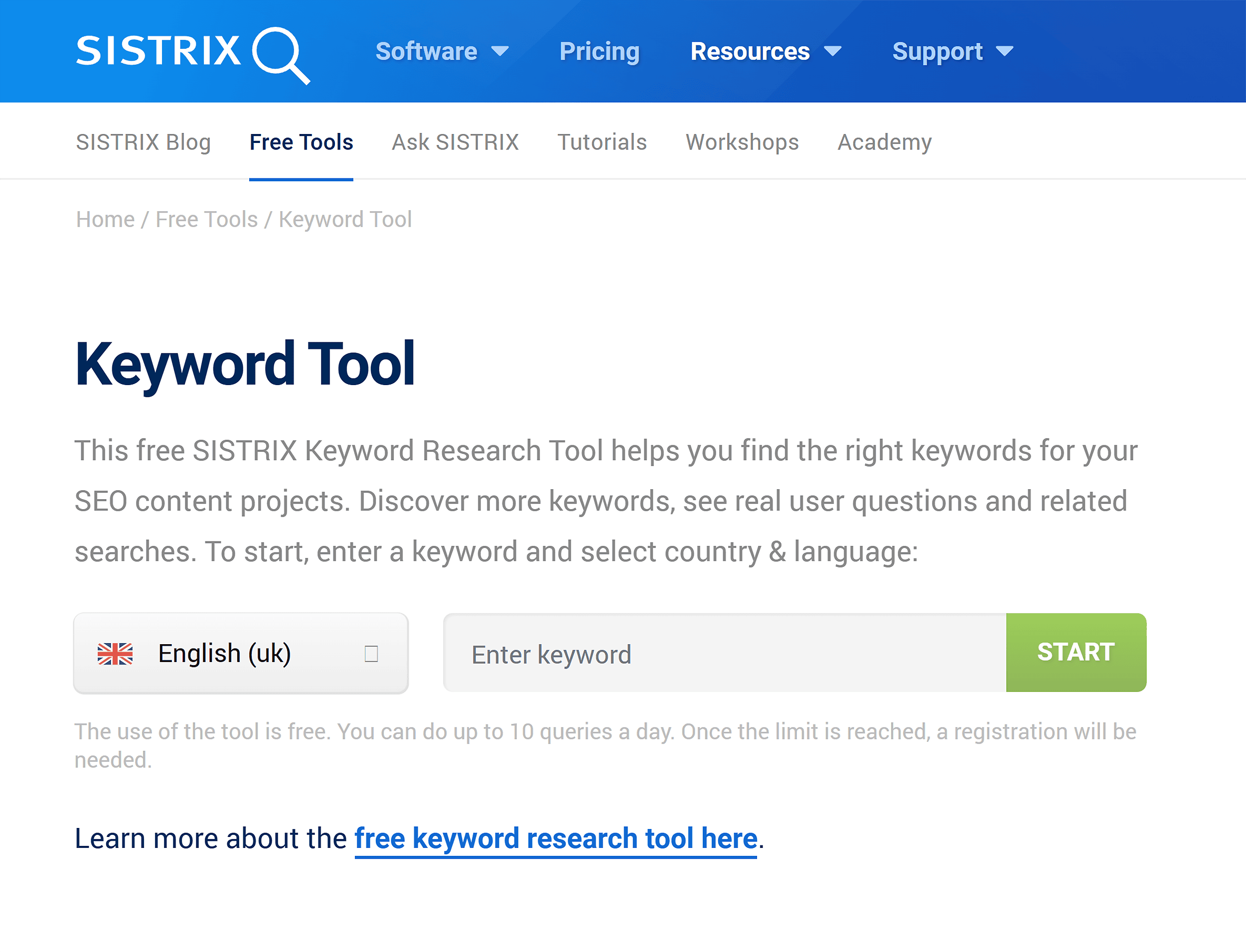 Sistrix – Keyword tool