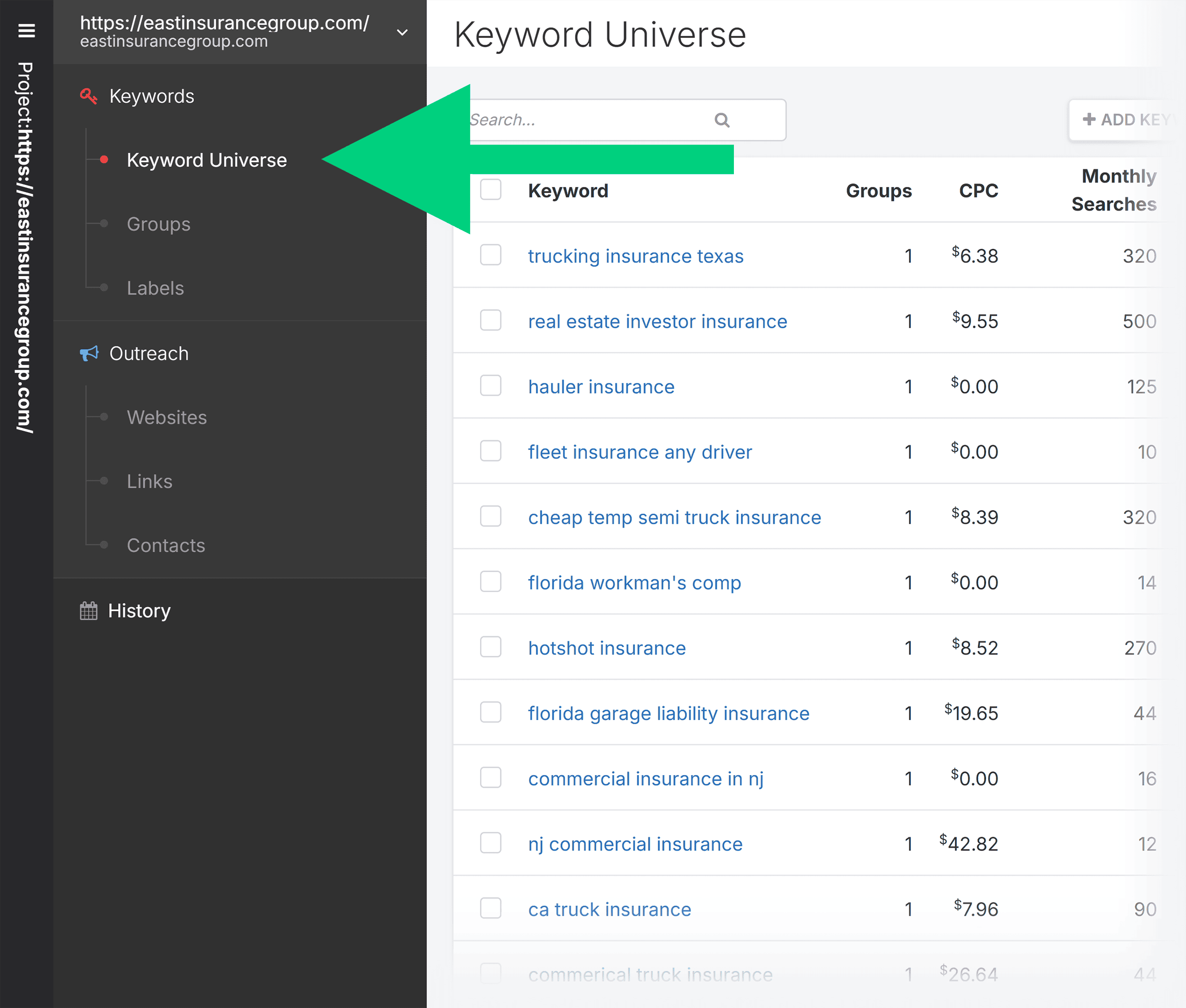 SpyFu – Projects – Keyword universe