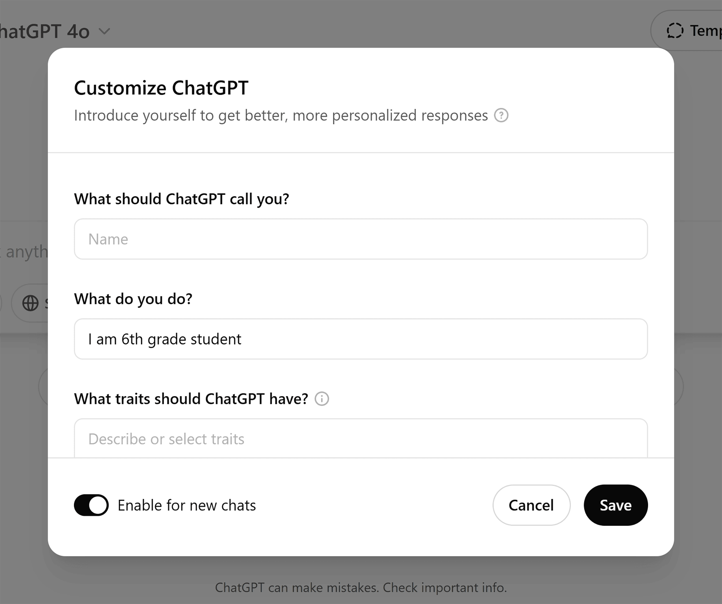 ChatGPT – Customize basic details ChatGPT – Customize basic details