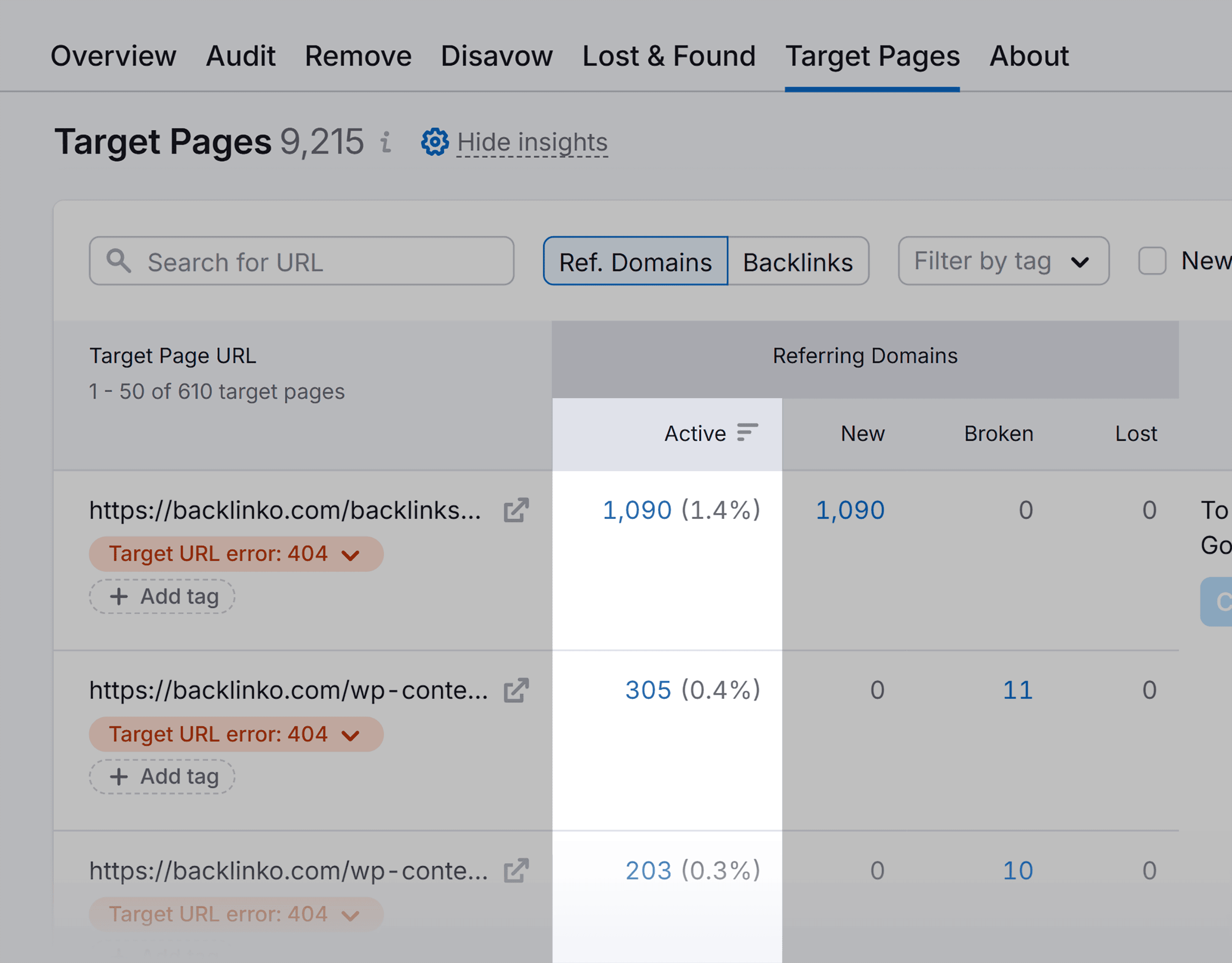 Backlink Audit – Backlinko – Target URL Error – Overview Backlink Audit – Backlinko – Target URL Error – Overview
