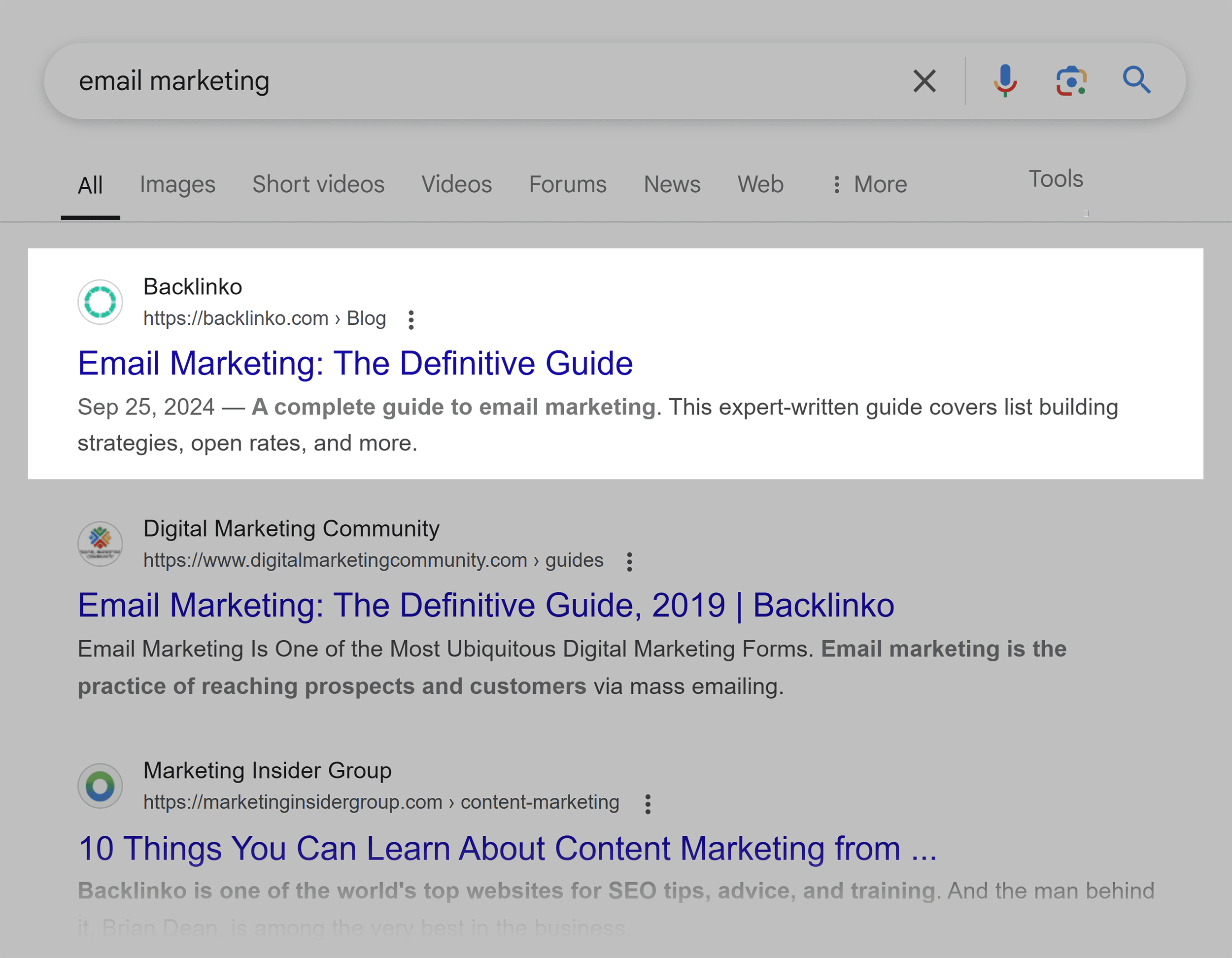 Google SERP – Backlinko Email Marketing