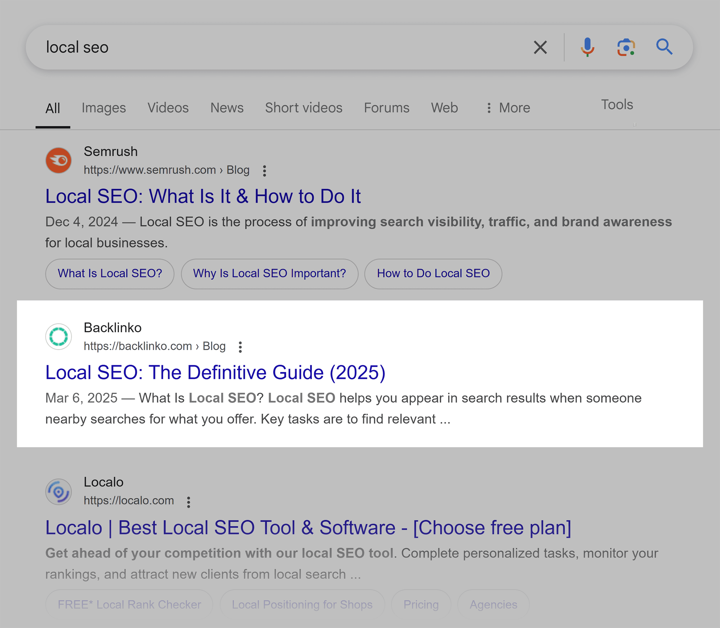 Google SERP – Local SEO – Backlinko Result