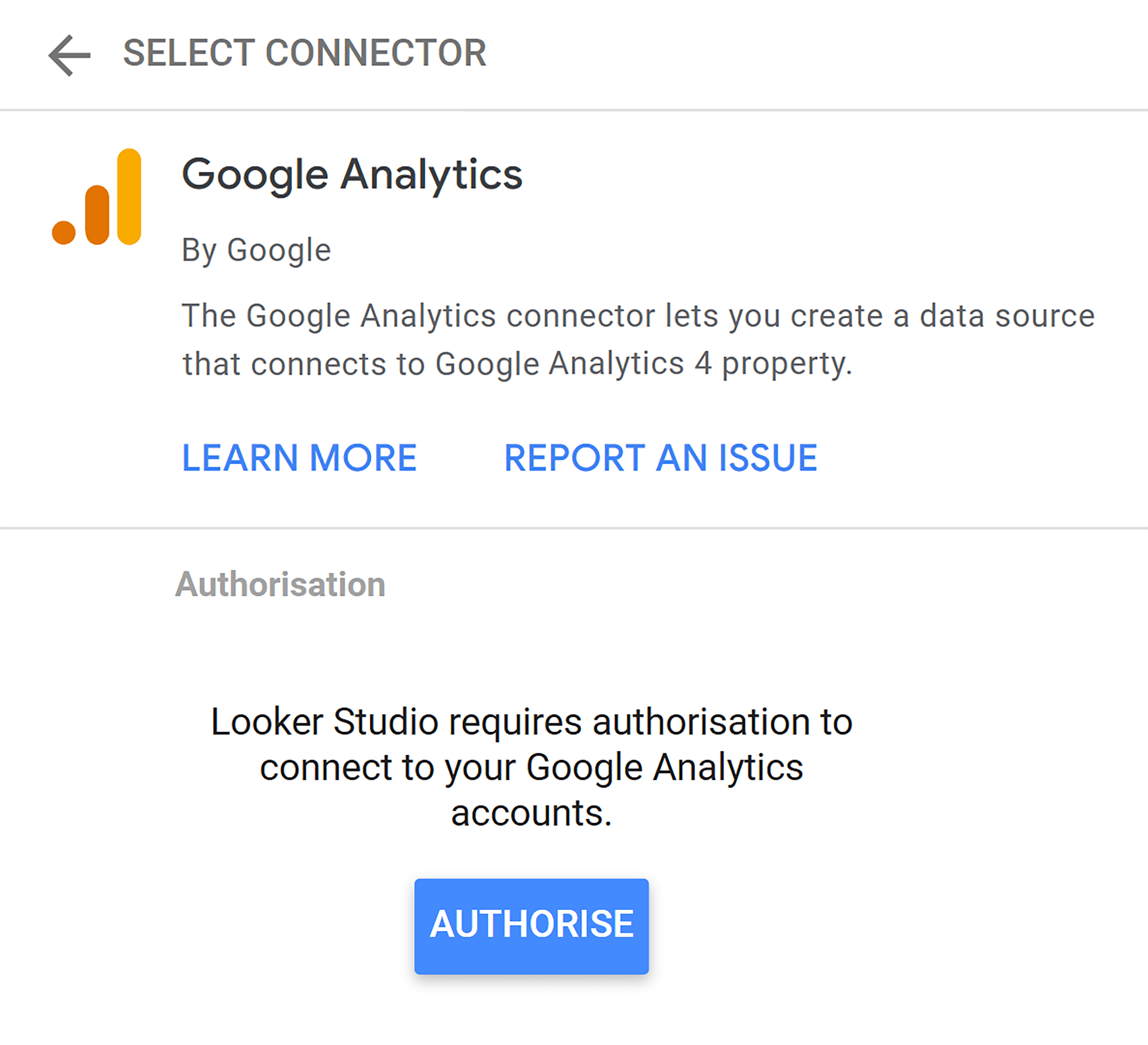 Looker Studio – Authorise Google Analytics Looker Studio – Authorise Google Analytics