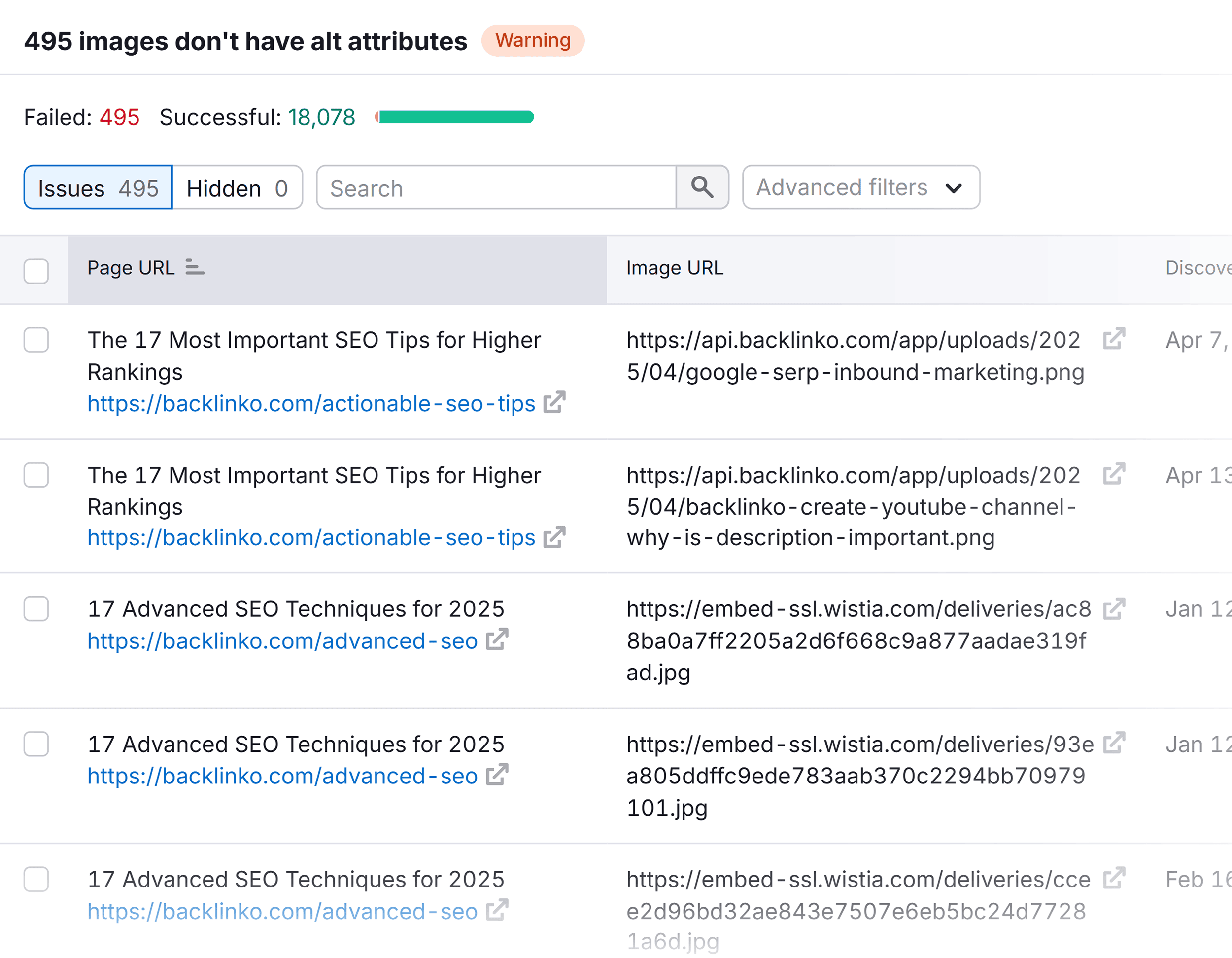 Site Audit – Backlinko – Images Don’t Have Alt Attributes Site Audit – Backlinko – Images Don't Have Alt Attributes