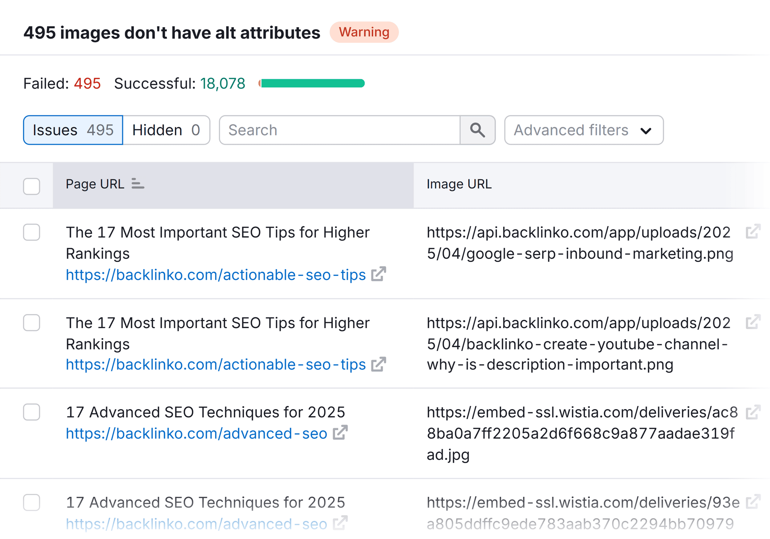 Site Audit – Backlinko images don’t have alt attributes Site Audit – Backlinko images don't have alt attributes