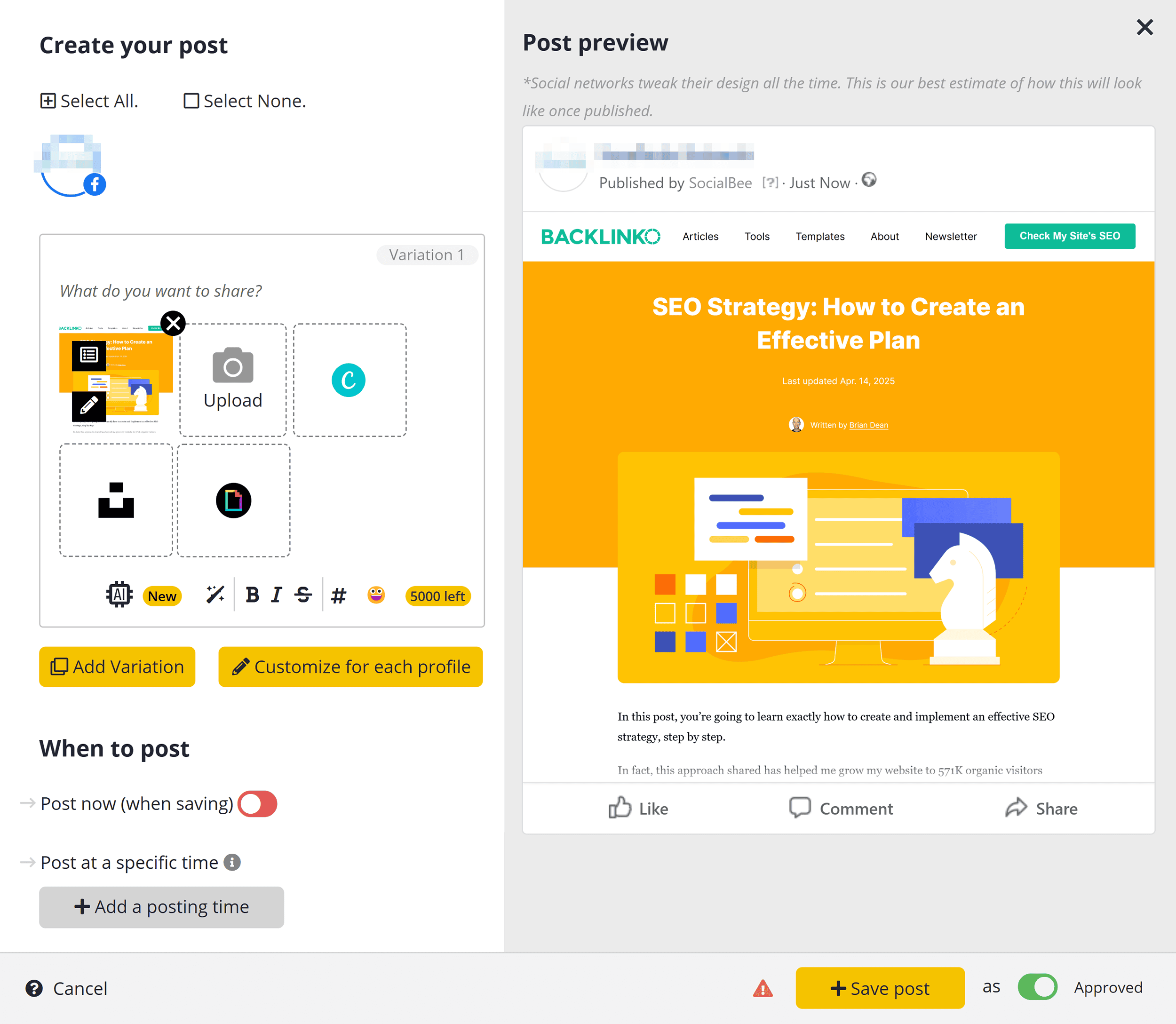 SocialBee – Create your post SocialBee – Create your post