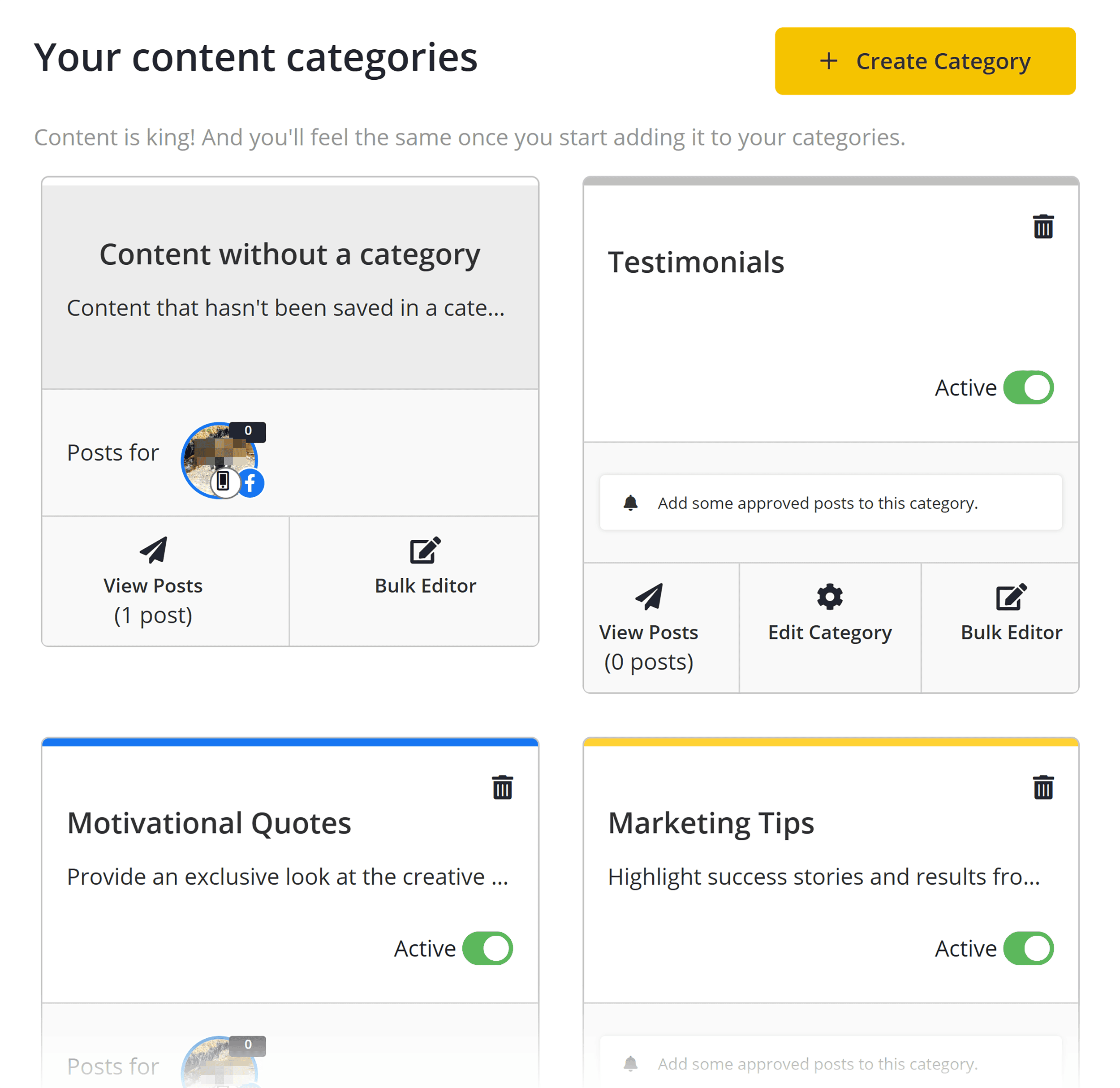 SocialBee – Your content categories SocialBee – Your content categories