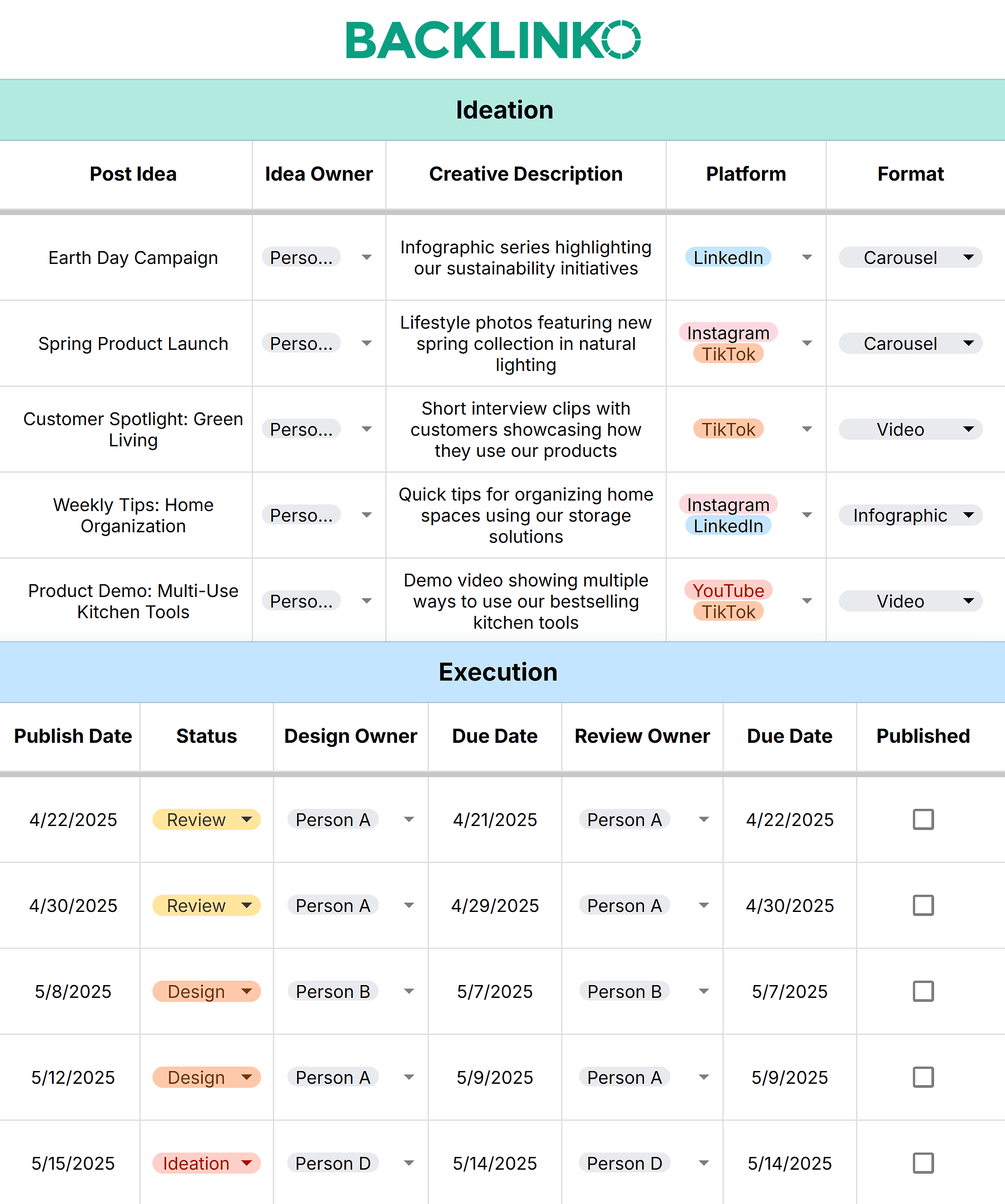 Backlinko – Social Media Calendar Template – Sample Backlinko – Social Media Calendar Template – Sample