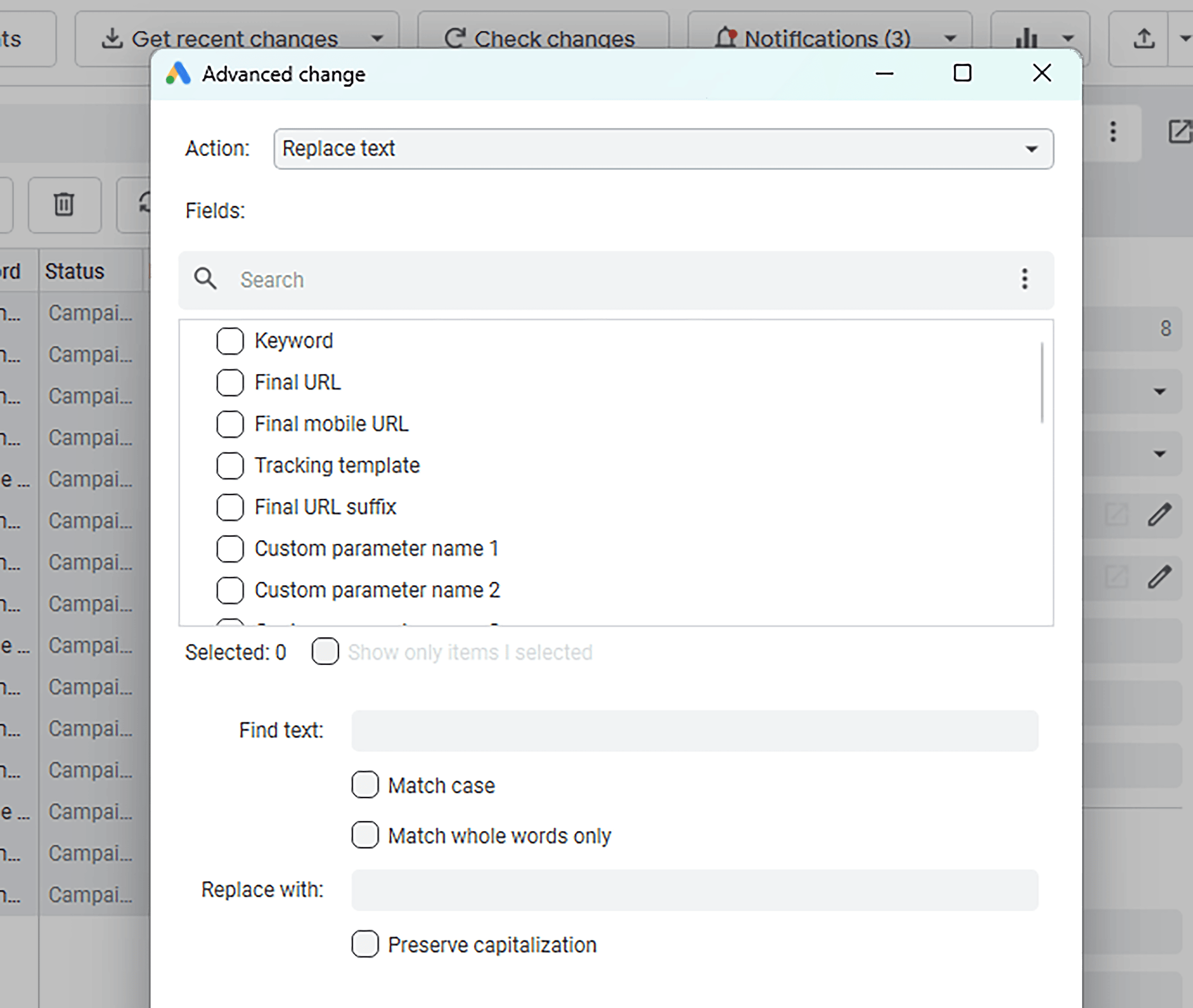 Google Ads Editor – Advanced change Google Ads Editor – Advanced change