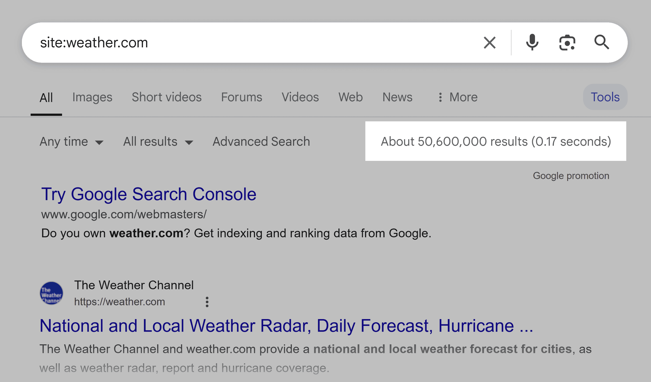 Google SERP – site:weather.com – Results Google SERP – site:weather.com – Results