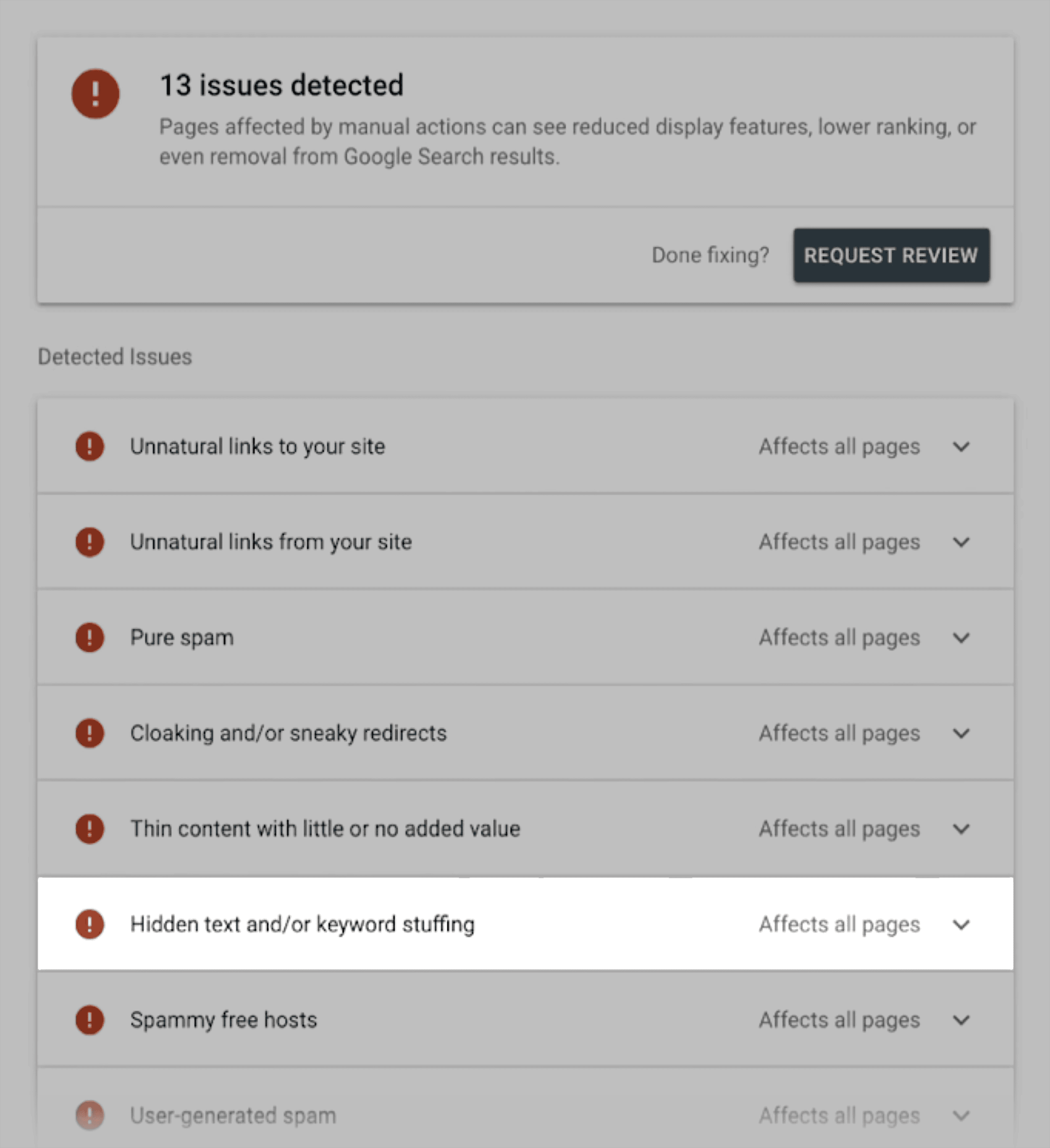 GSC – Manual actions – Issues detected GSC – Manual actions – Issues detected