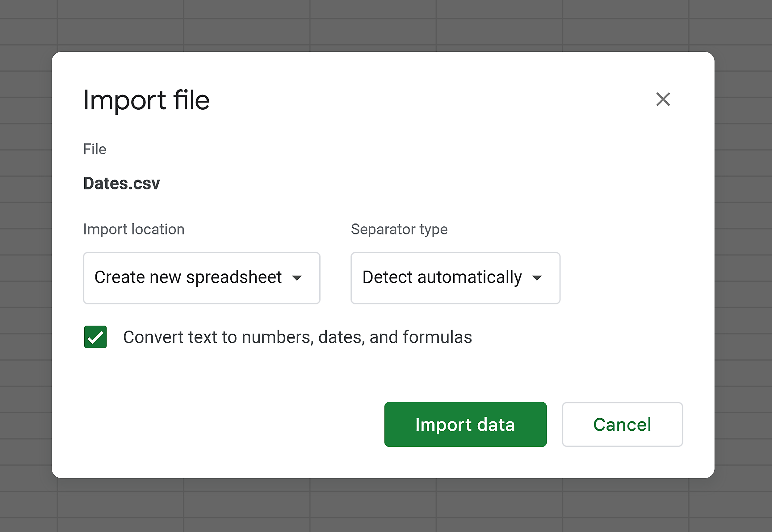 Import the CSV file into the spreadsheet Import the CSV file into the spreadsheet