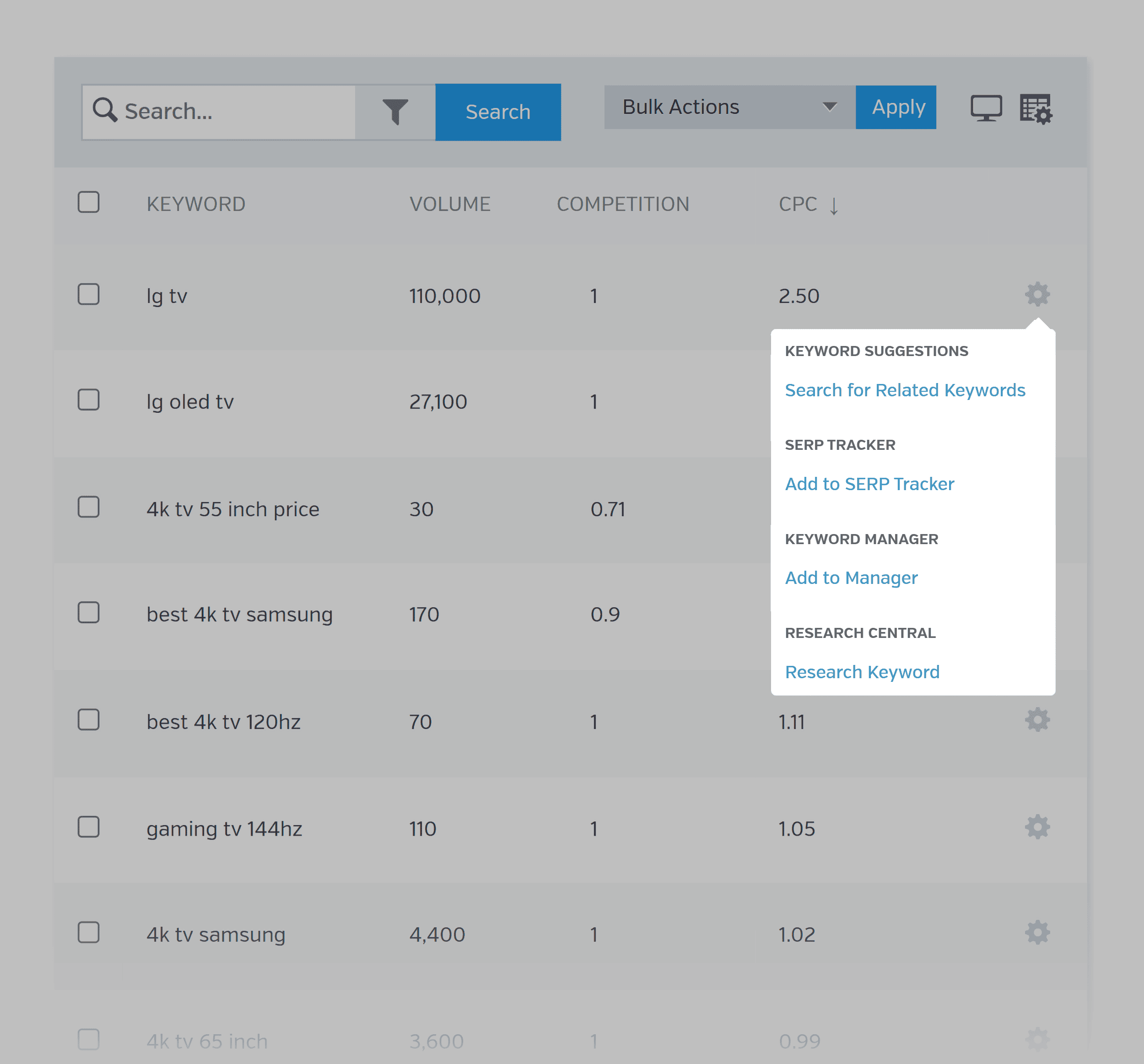 Raven Tools – Keyword Suggestion – 4k TV – Add to SERP Tracker Raven Tools – Keyword Suggestion – 4k TV – Add to SERP Tracker
