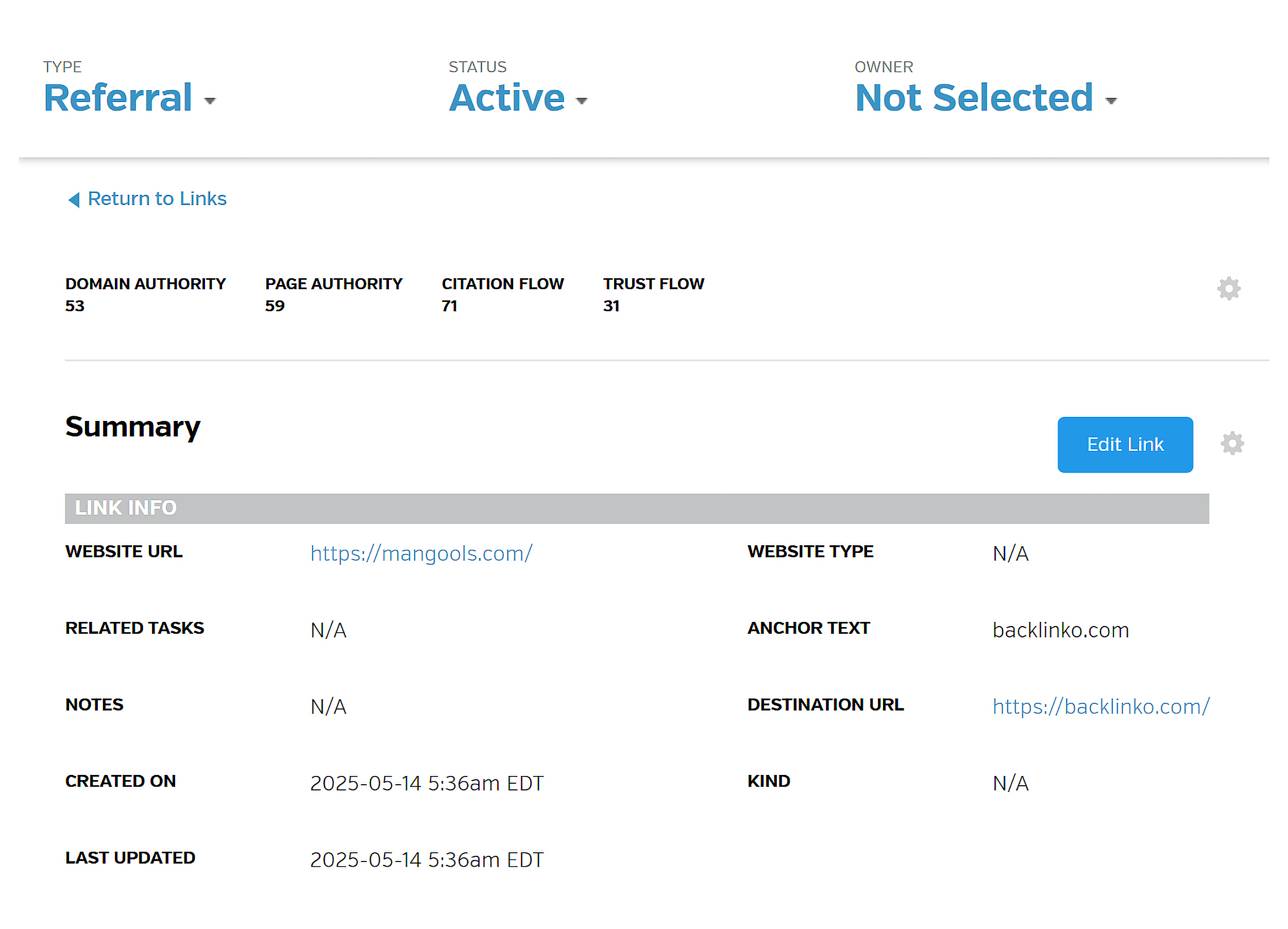 RavenTools – Link Manager – Mangools –Link Detail RavenTools – Link Manager – Mangools –Link Detail