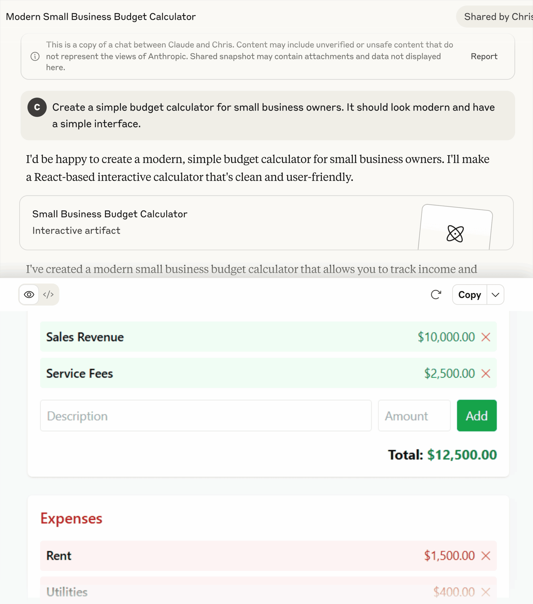 Claude – Simple Budget Calculator Claude – Simple Budget Calculator