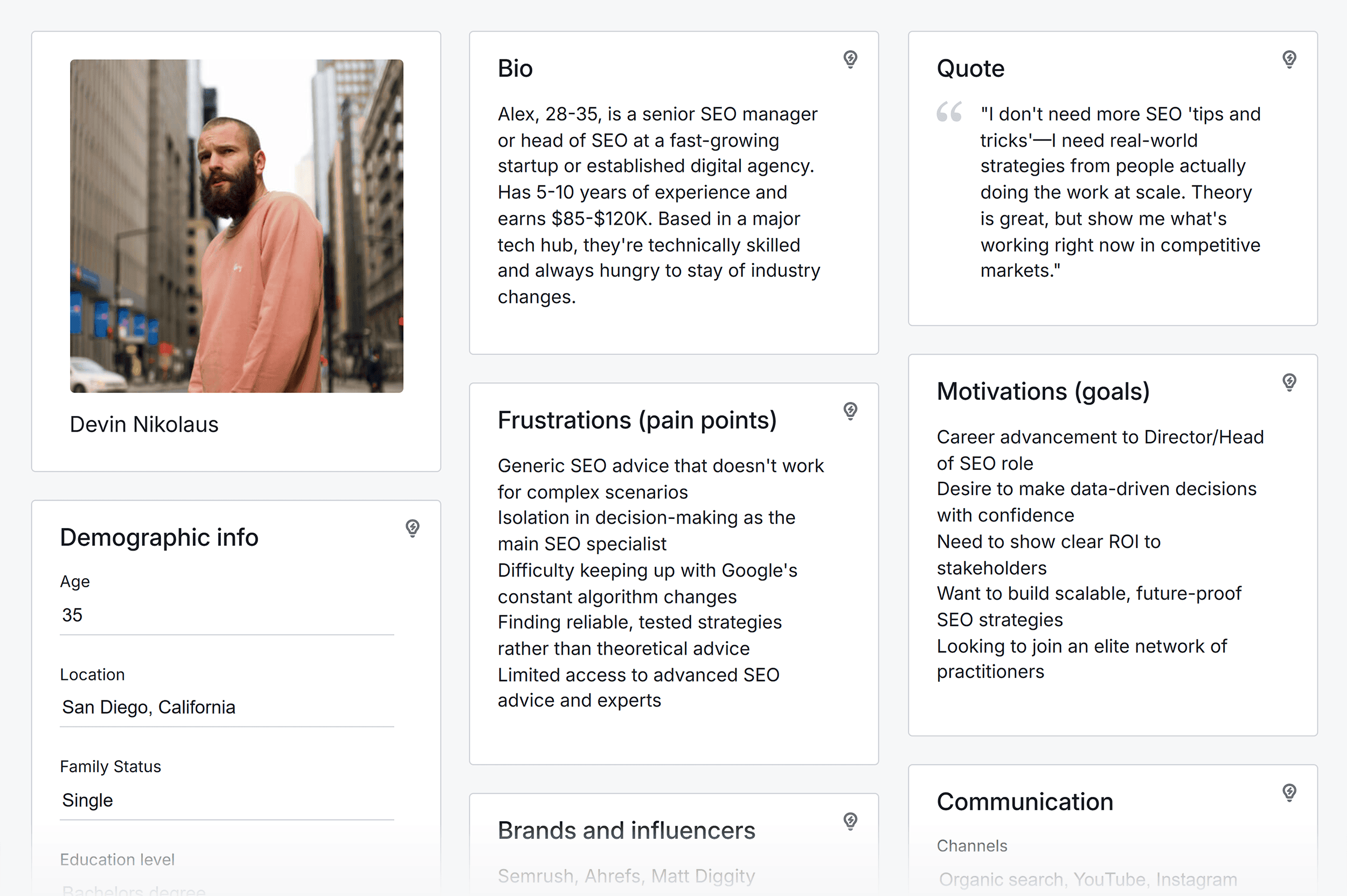 Creating search persona Creating search persona
