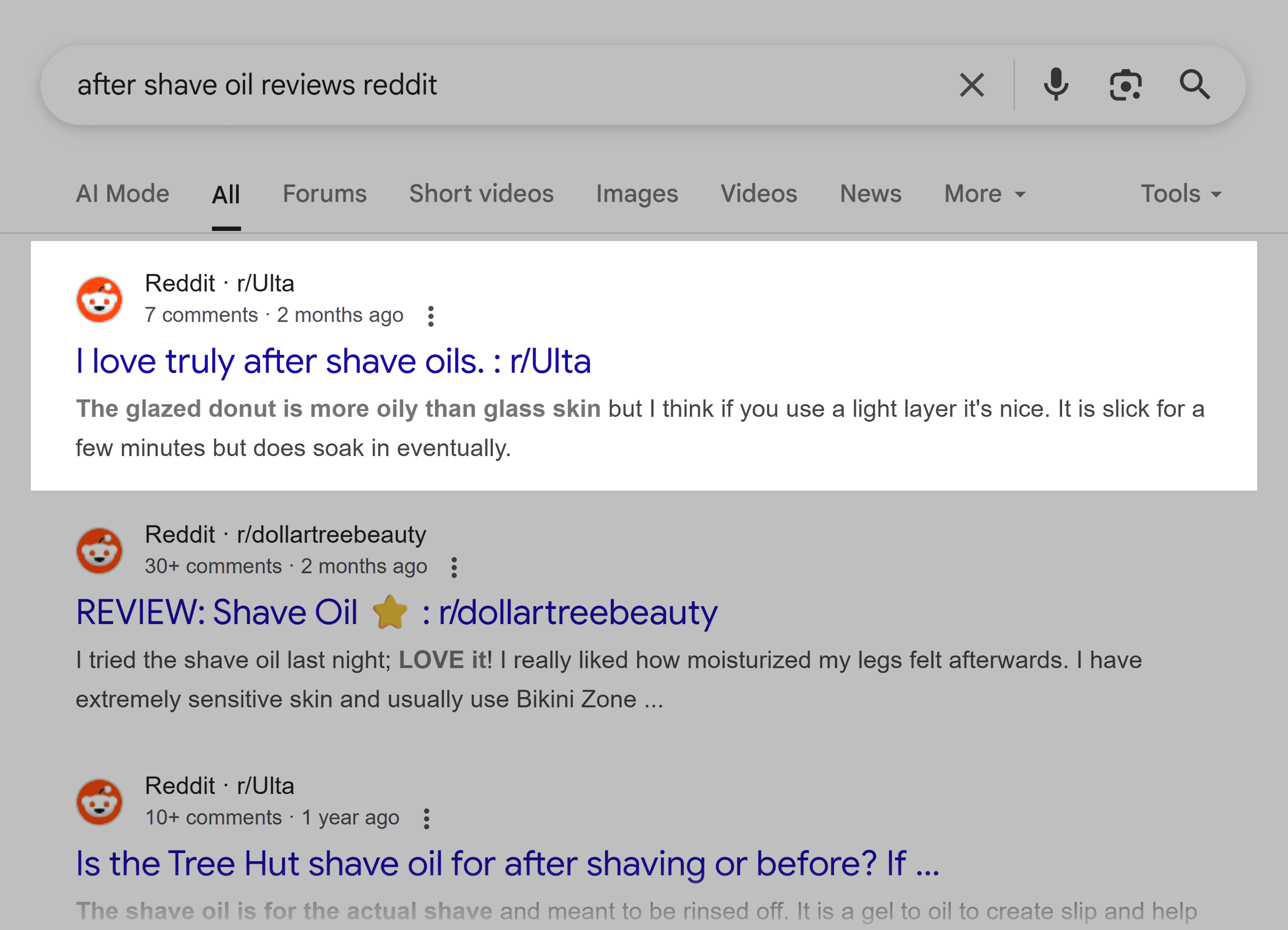Google SERP – After shave oil reviews Reddit Google SERP – After shave oil reviews Reddit