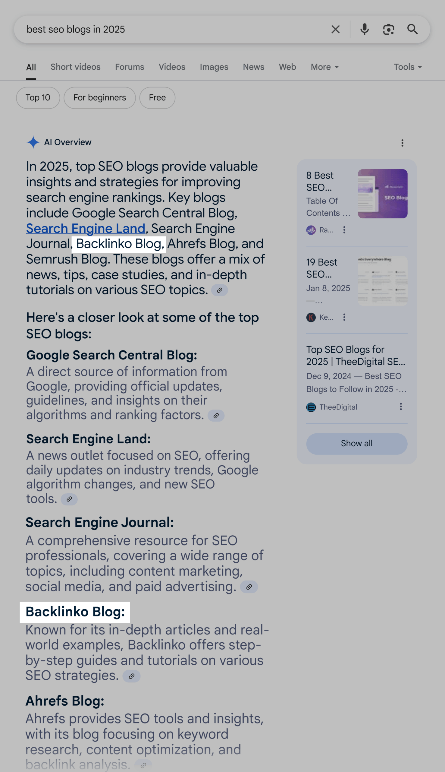Google SERP – Best SEO blogs in 2025 – AI Overview Google SERP – Best SEO blogs in 2025 – AI Overview