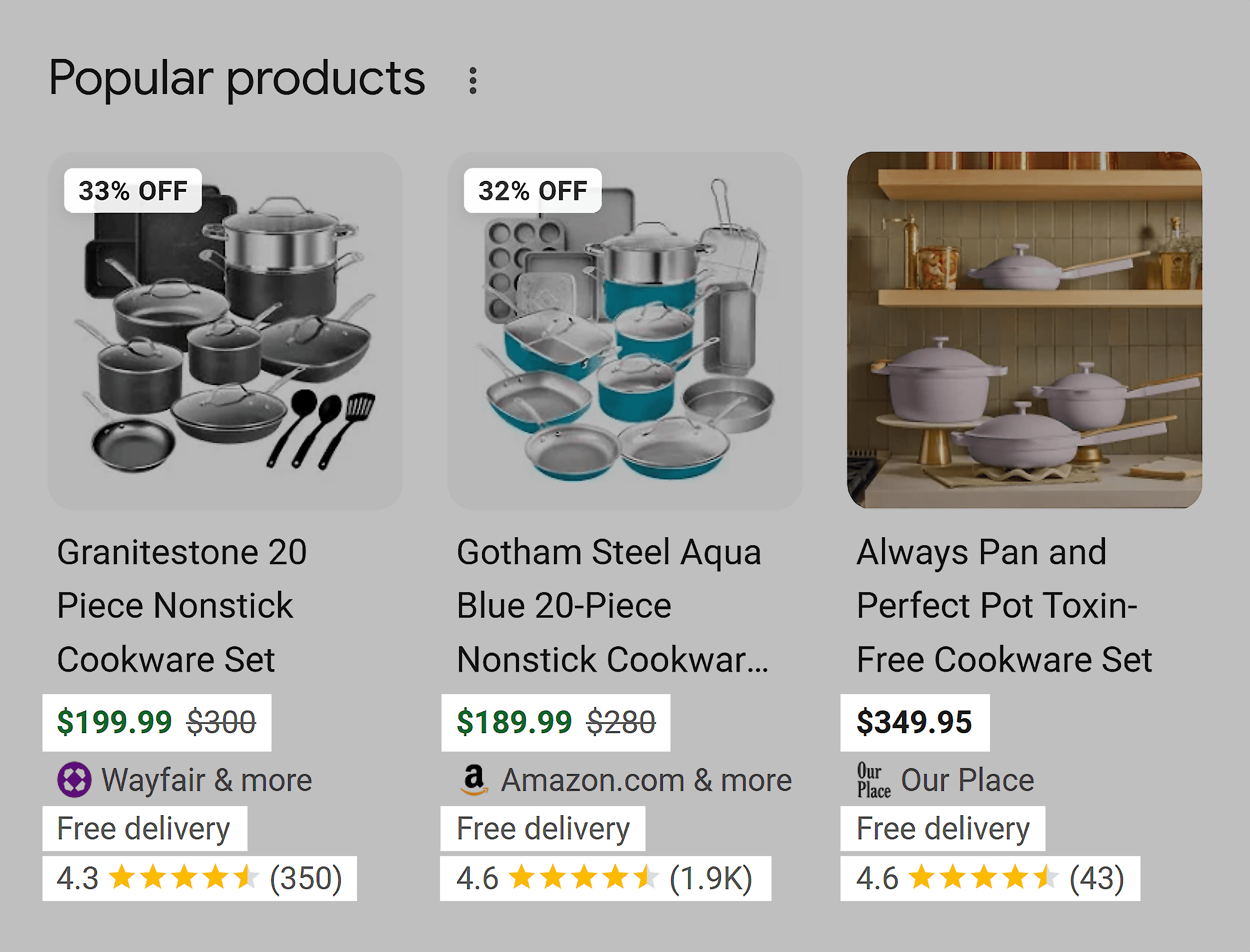 Google SERP – Cookware sets – Popular products Google SERP – Cookware sets – Popular products