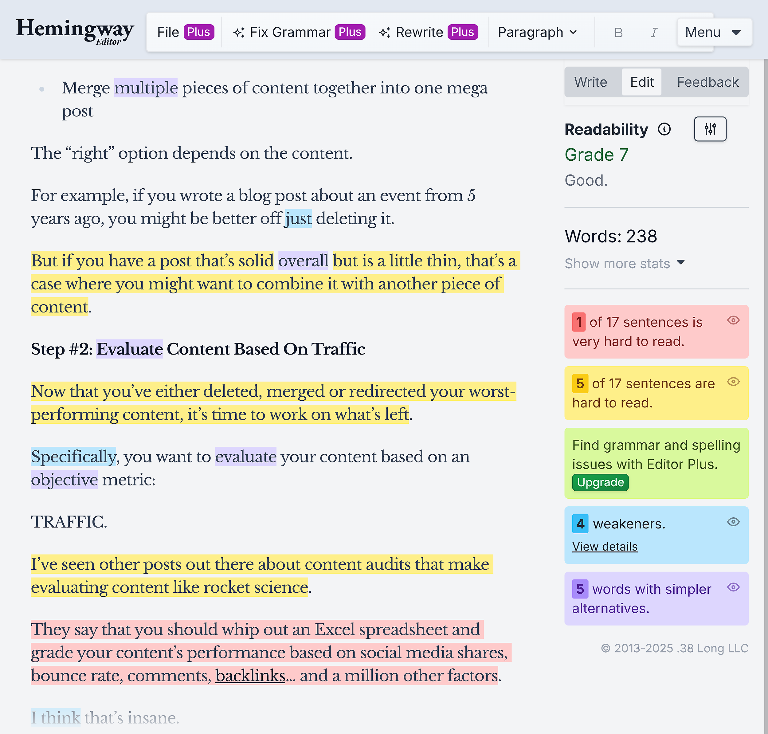 Hemingway App – Editing Backlinko’s text Hemingway App – Editing Backlinko's text