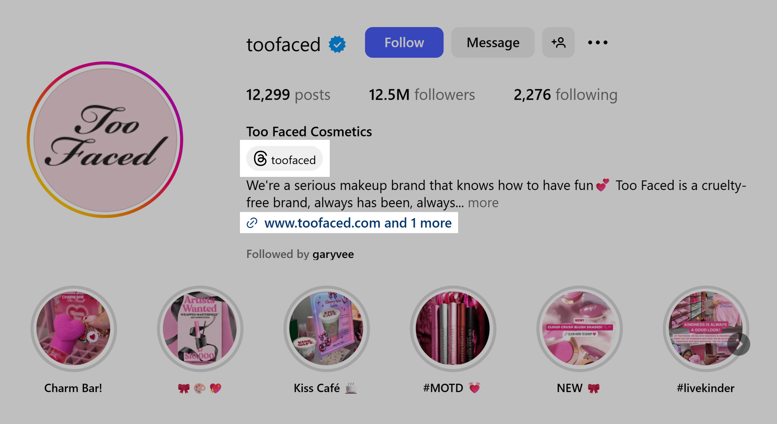 Instagram – Too Faced – Shop button & links Instagram – Too Faced – Shop button & links