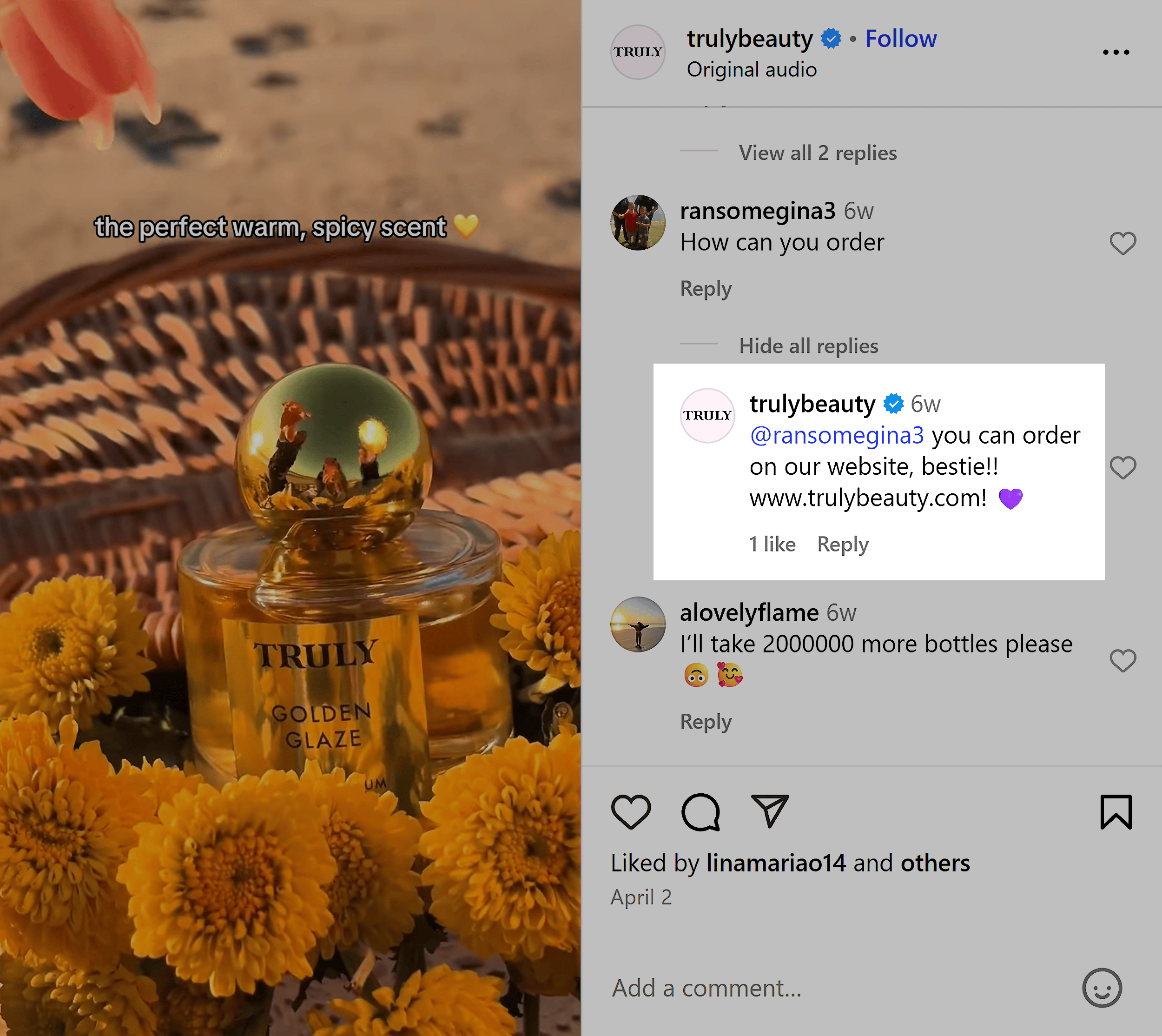 Instagram – Truly Beauty – Comments engagement Instagram – Truly Beauty – Comments engagement