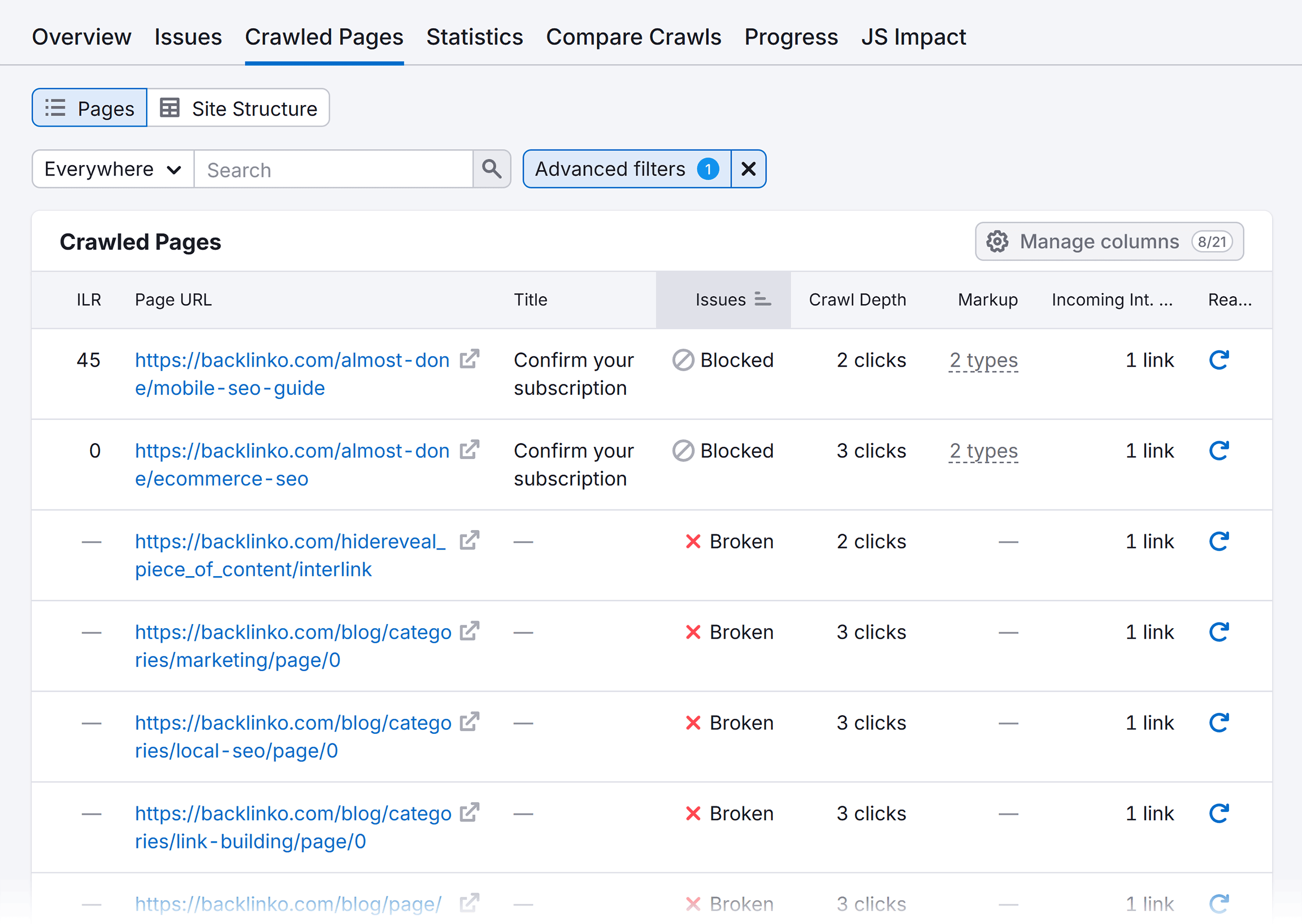 Site Audit – Filtered Crawled Pages Site Audit – Filtered Crawled Pages