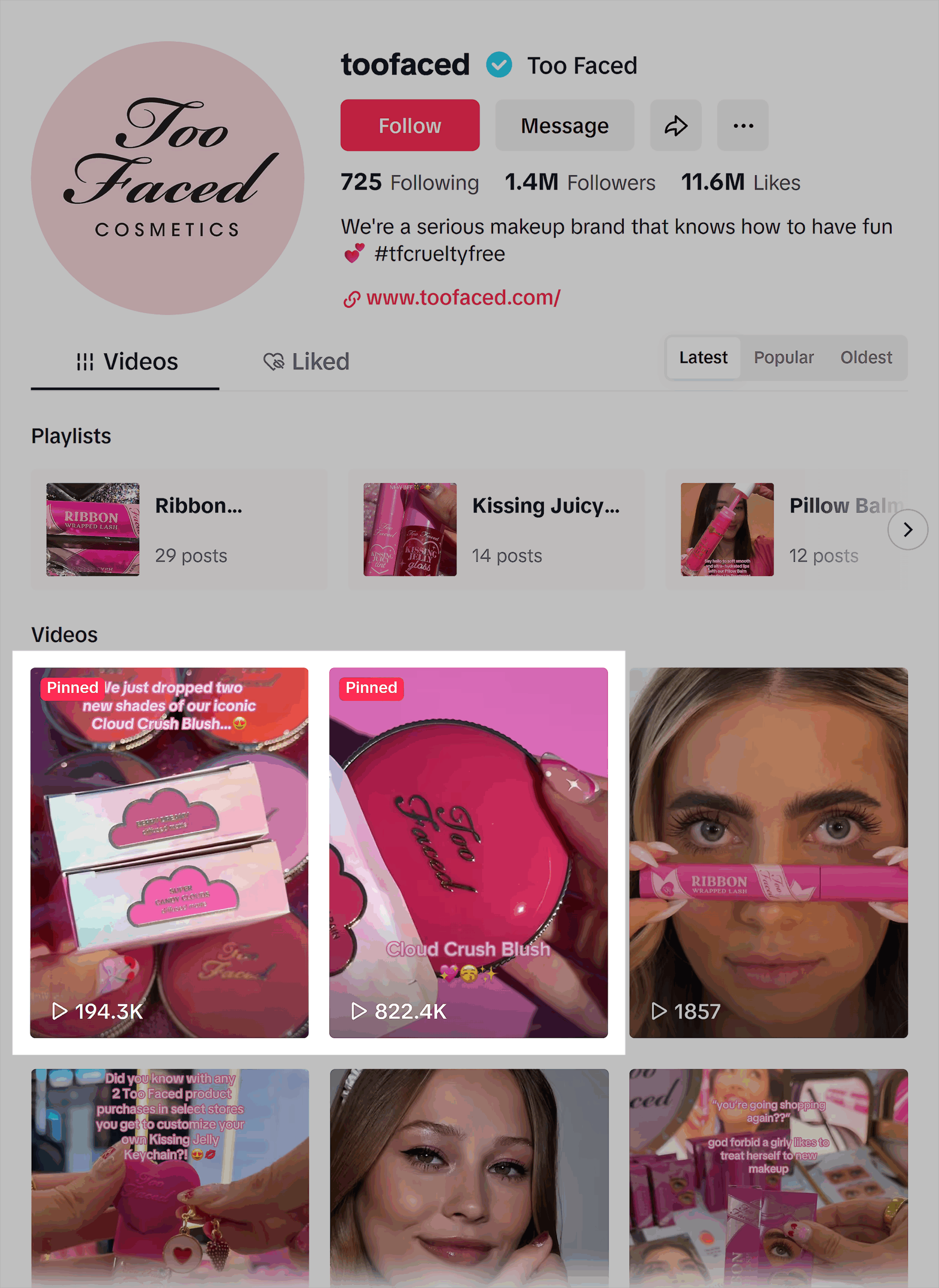 TikTok – Too Faced – Pinned videos TikTok – Too Faced – Pinned videos