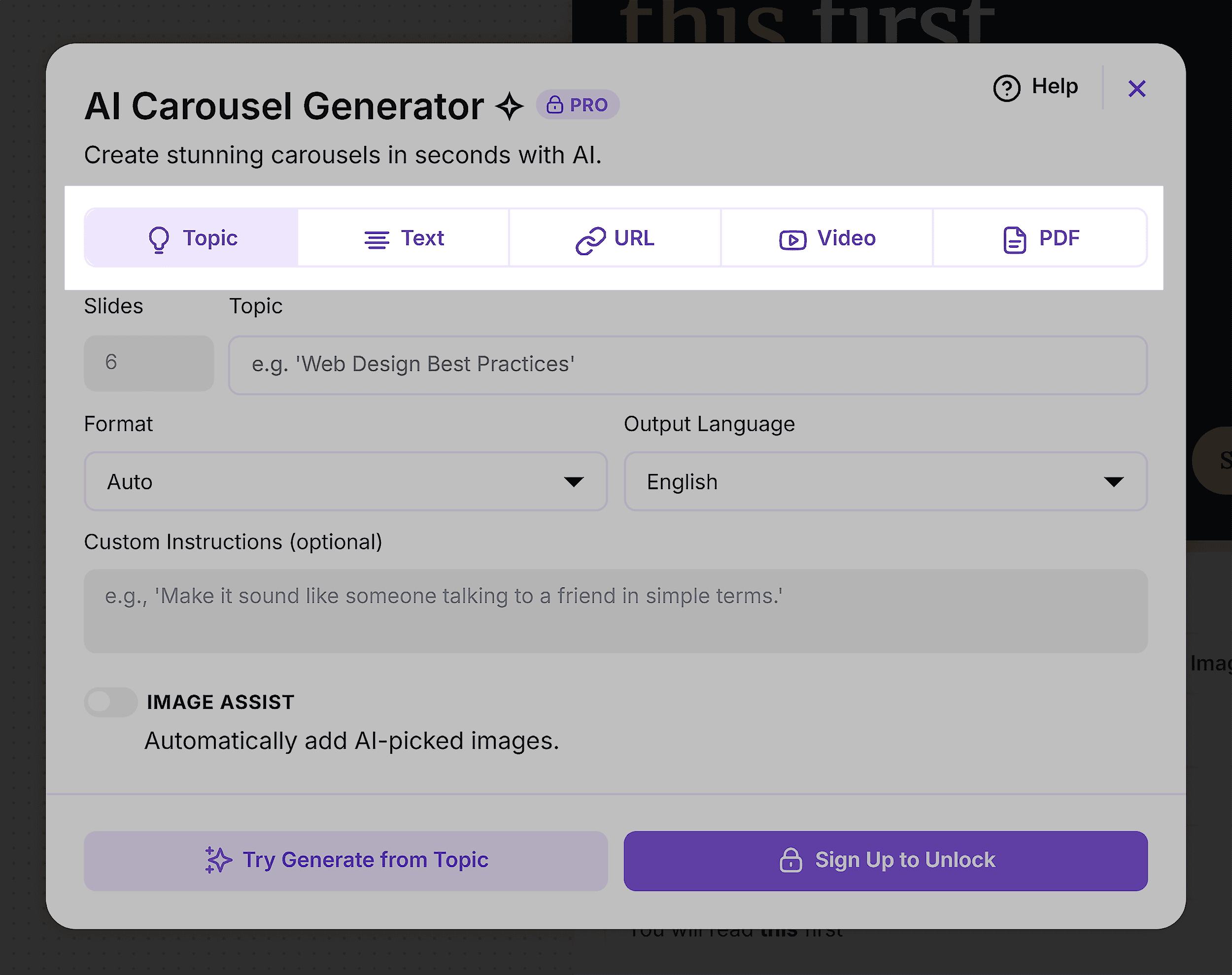 AI Carousel Generator – Options