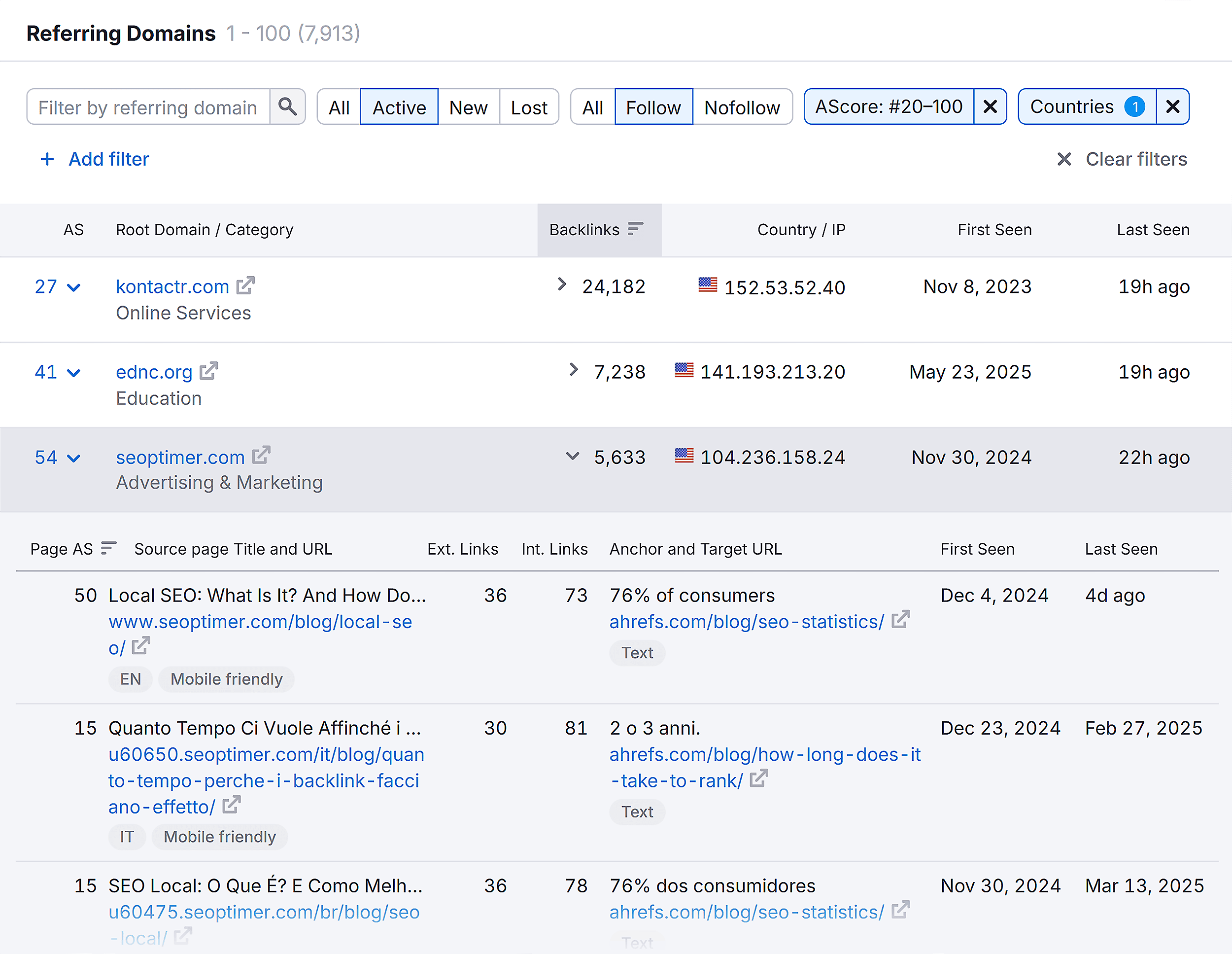 Backlink Analytics – Ahrefs – Referring Domains – Filtered Backlink Analytics – Ahrefs – Referring Domains – Filtered