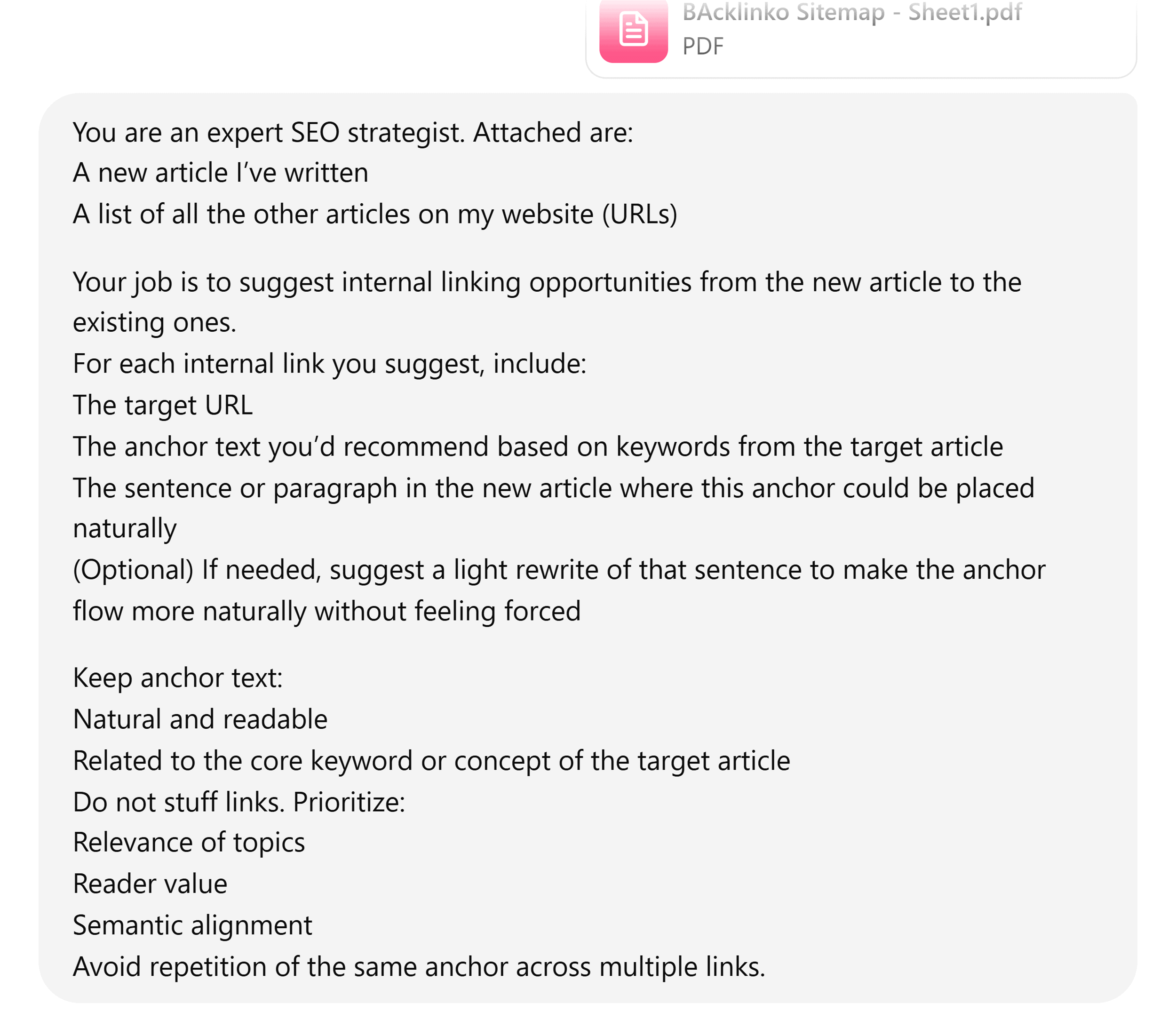 ChatGPT – Internal links prompt