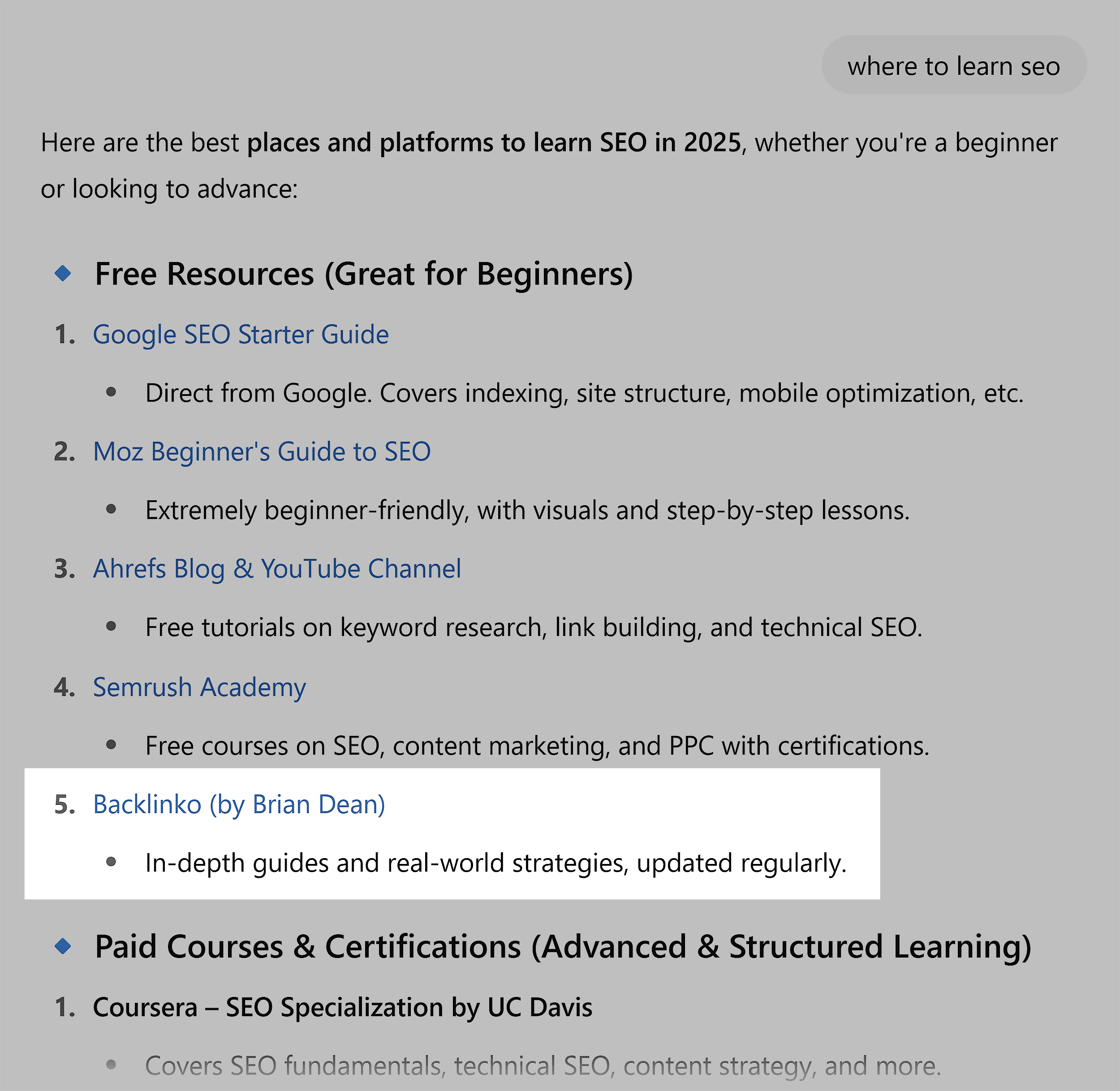 ChatGPT – Where to learn SEO ChatGPT – Where to learn SEO
