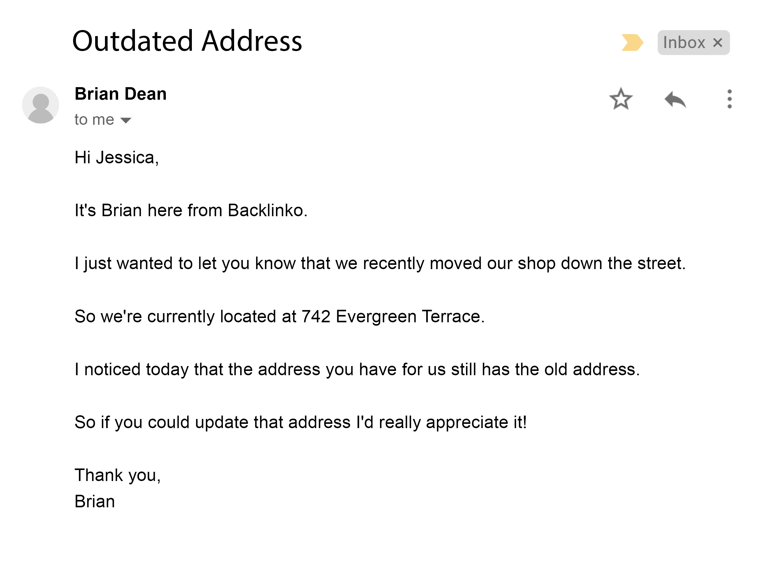 Gmail – Outdated Address