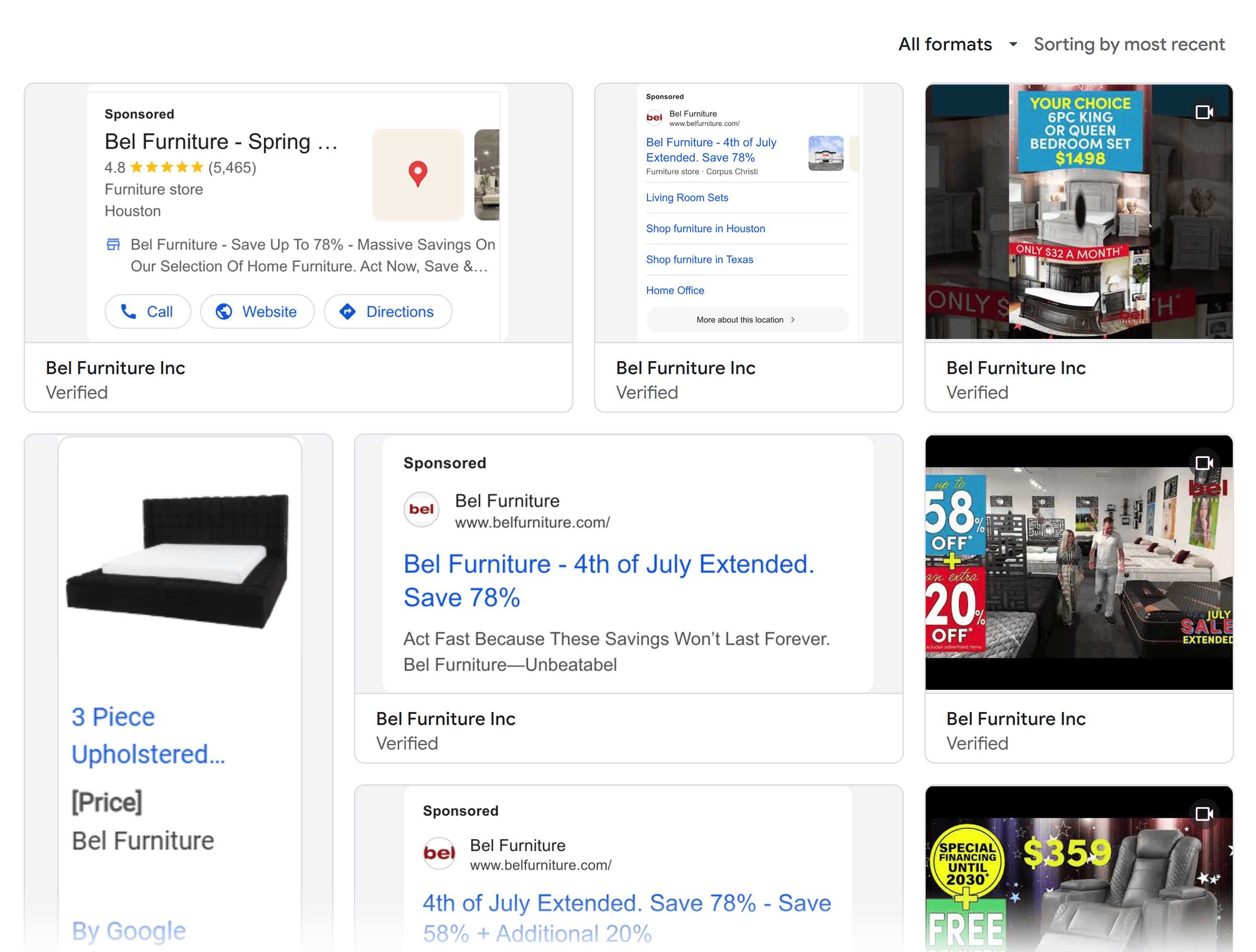 Google Ads – Transparency Center – Bel Furniture
