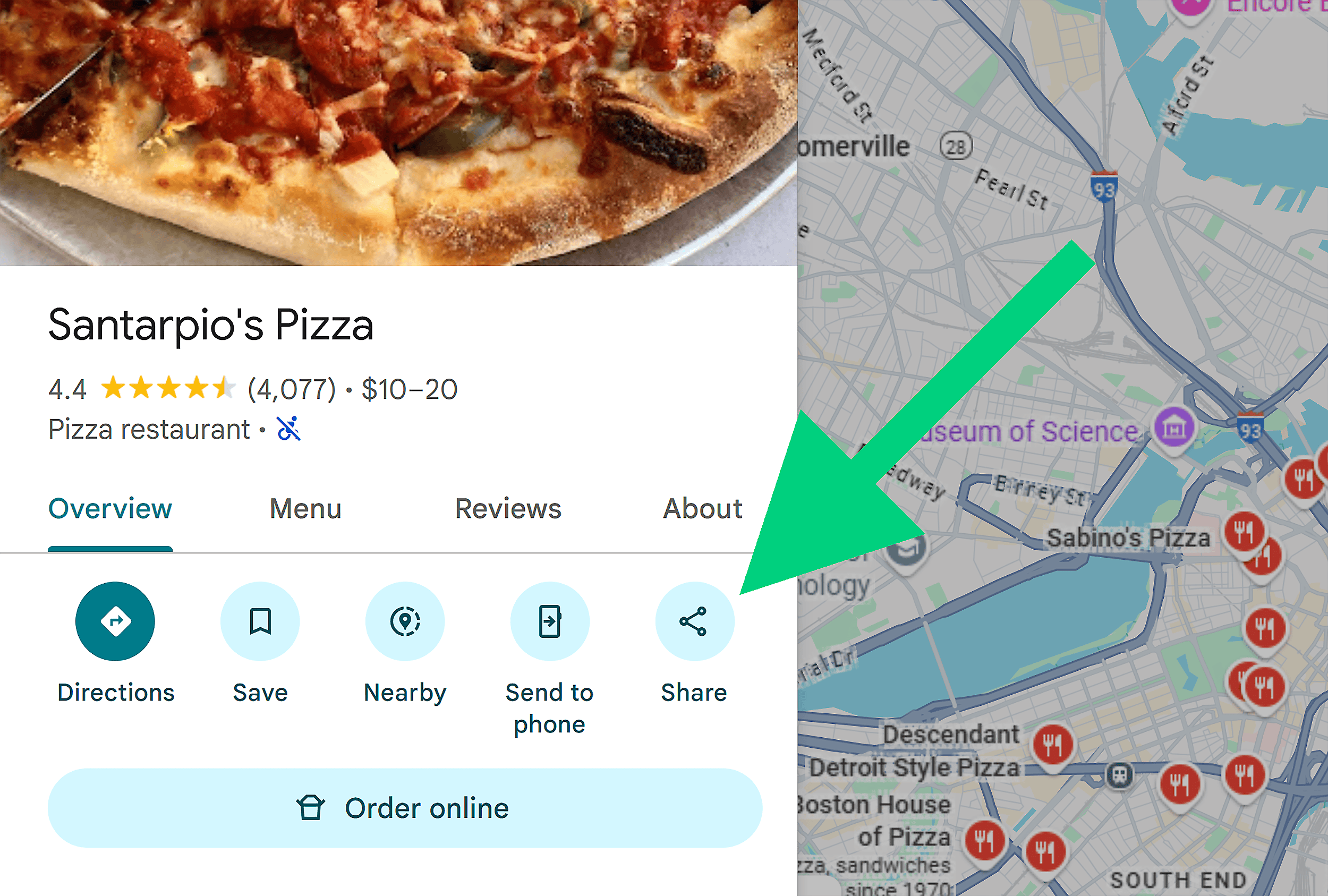 Google Maps – Santarpio's Pizza – Share
