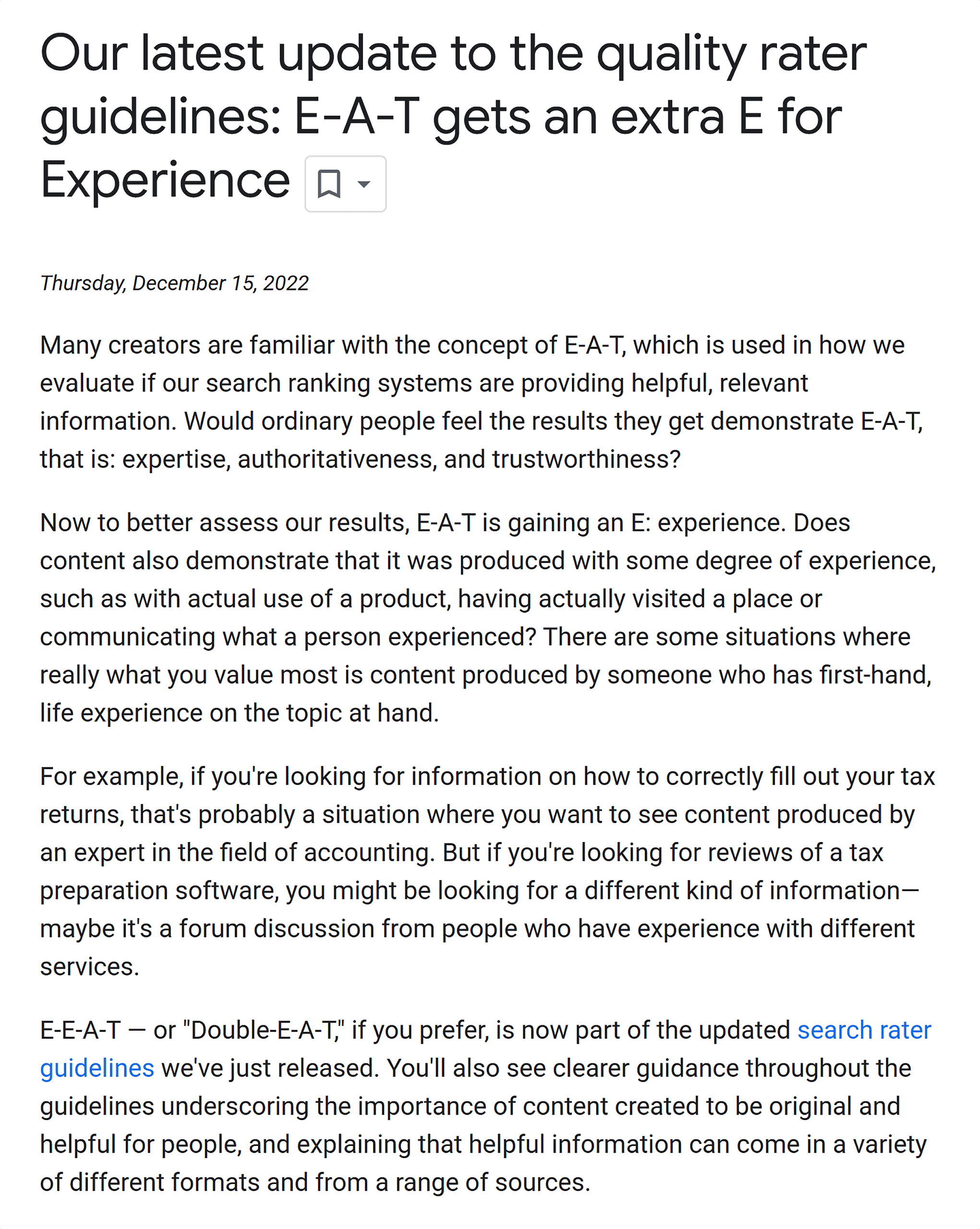Google Search Central – “E” for Experience Google Search Central – "E" for Experience