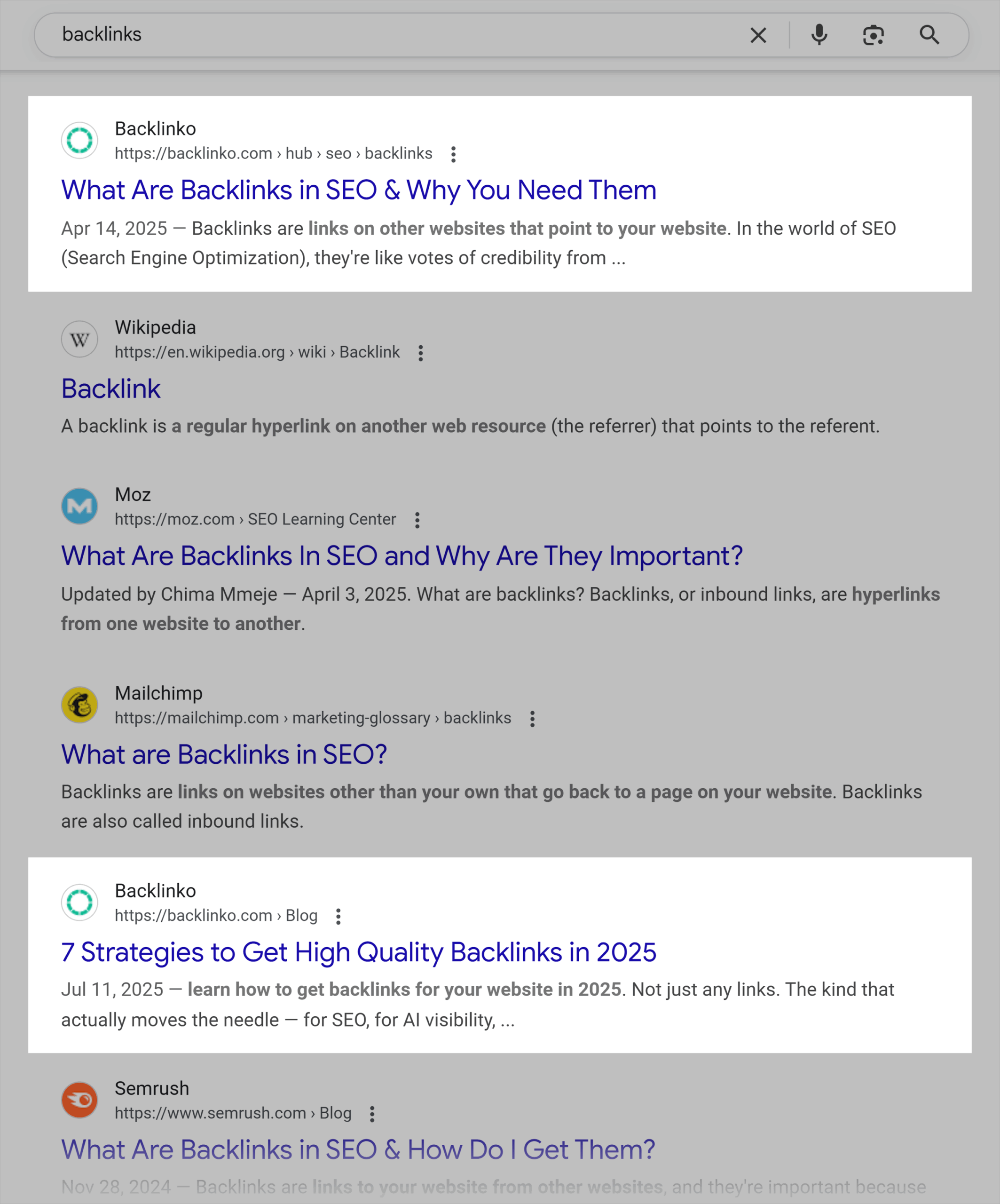 Google SERP – Backlinks