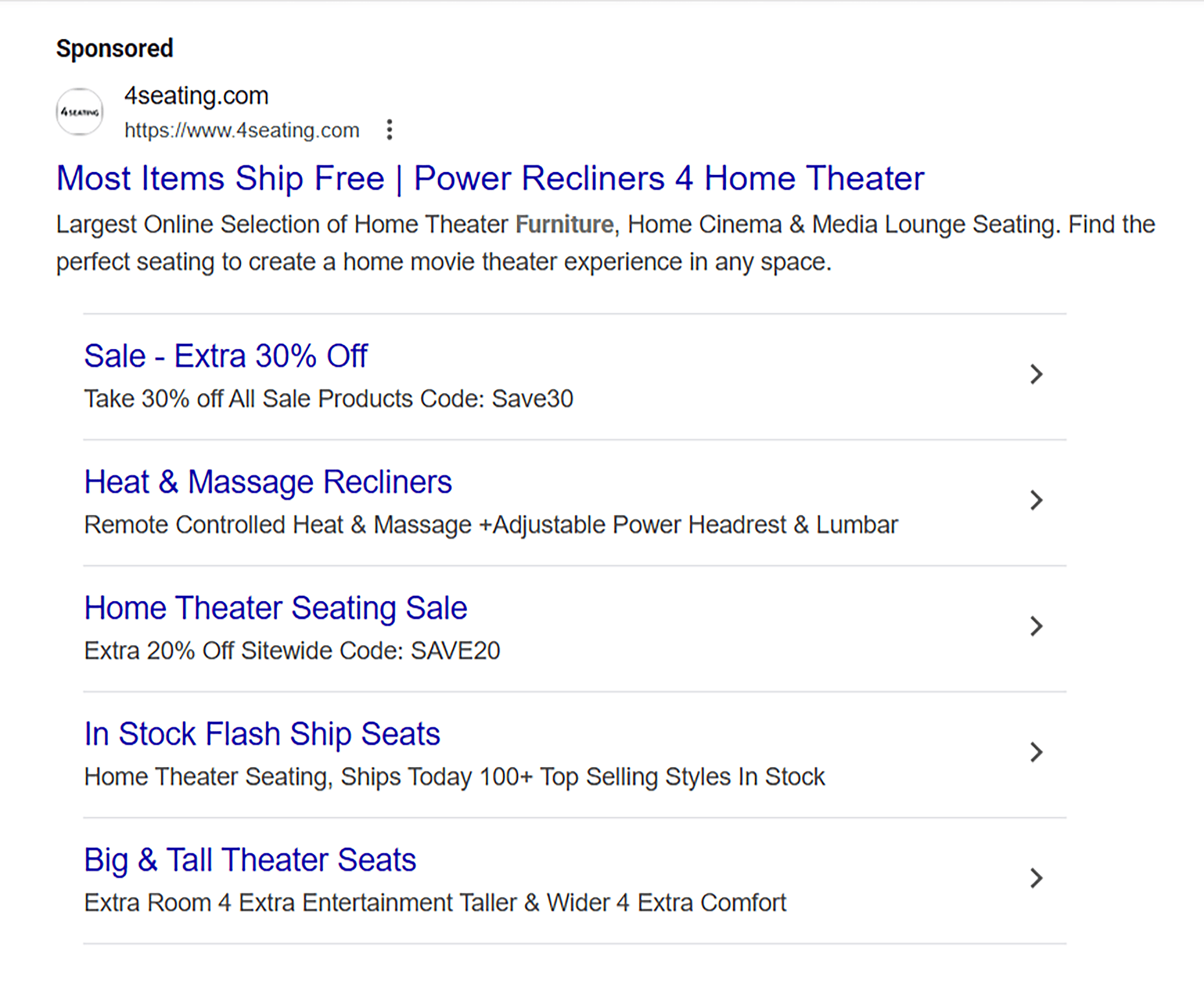 Google SERP – Buy recliner sofa queens