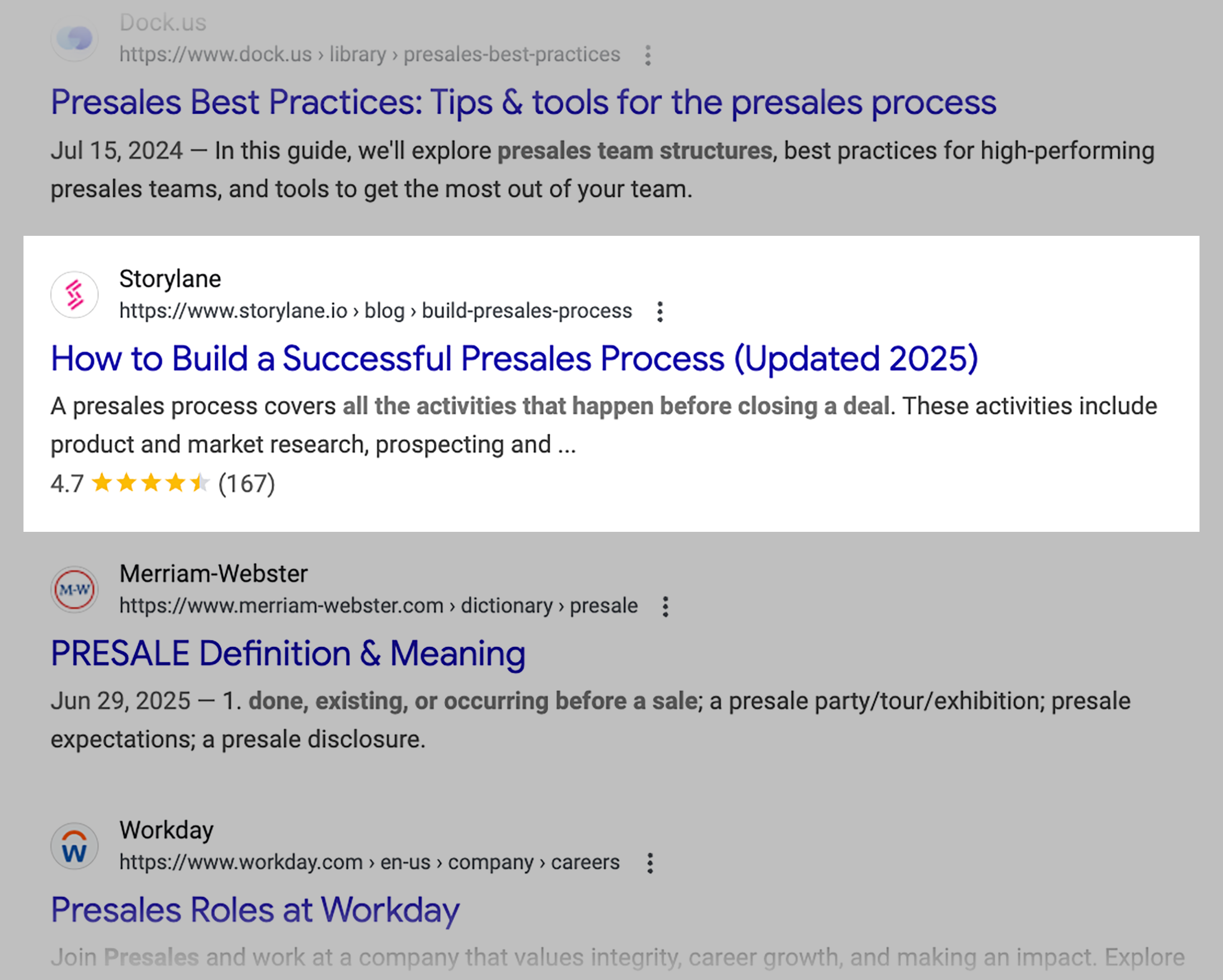 Google SERP – Presales
