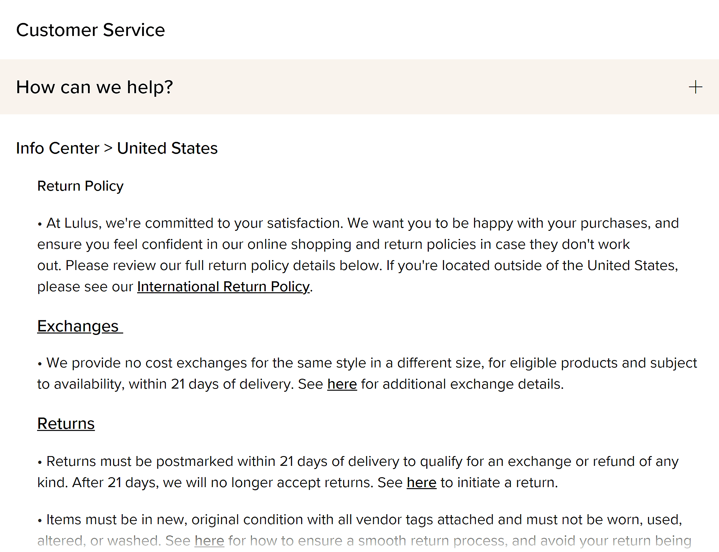 Lulus – Returns Policy Lulus – Returns Policy