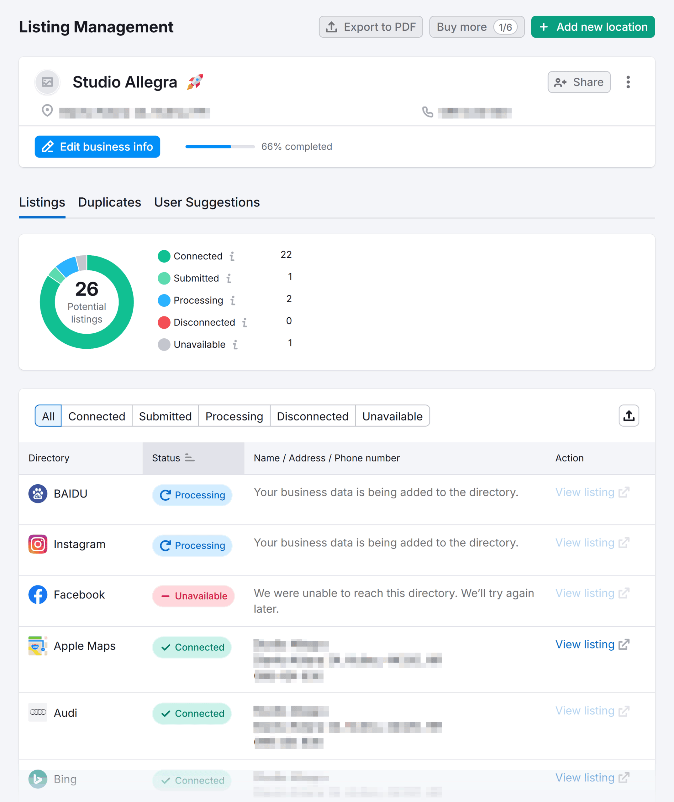 Semrush – Listing Management – Listings
