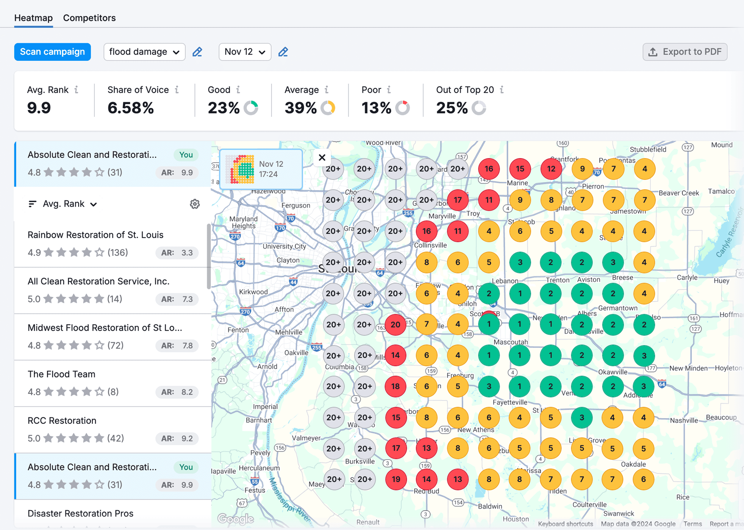 Semrush – Map Rank Tracker – Heatmap
