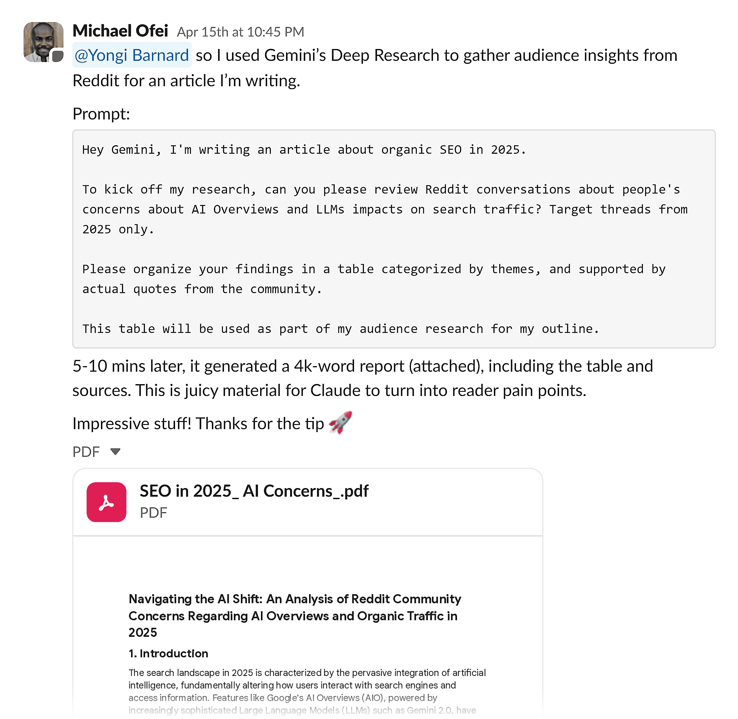 Thread – Michael Ofei – Deep research prompt