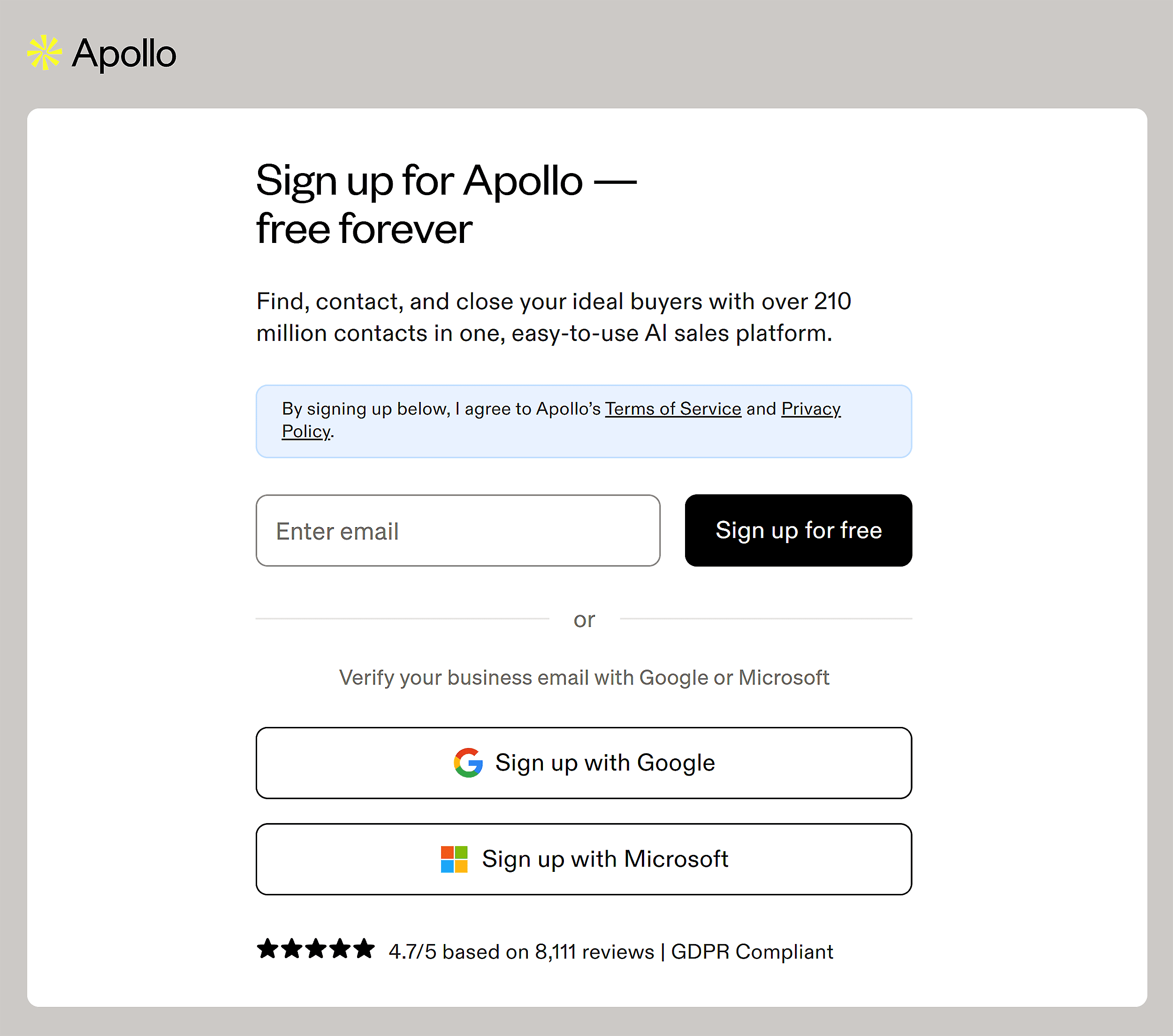 Apollo – Streight to sign-up form Apollo – Streight to sign-up form