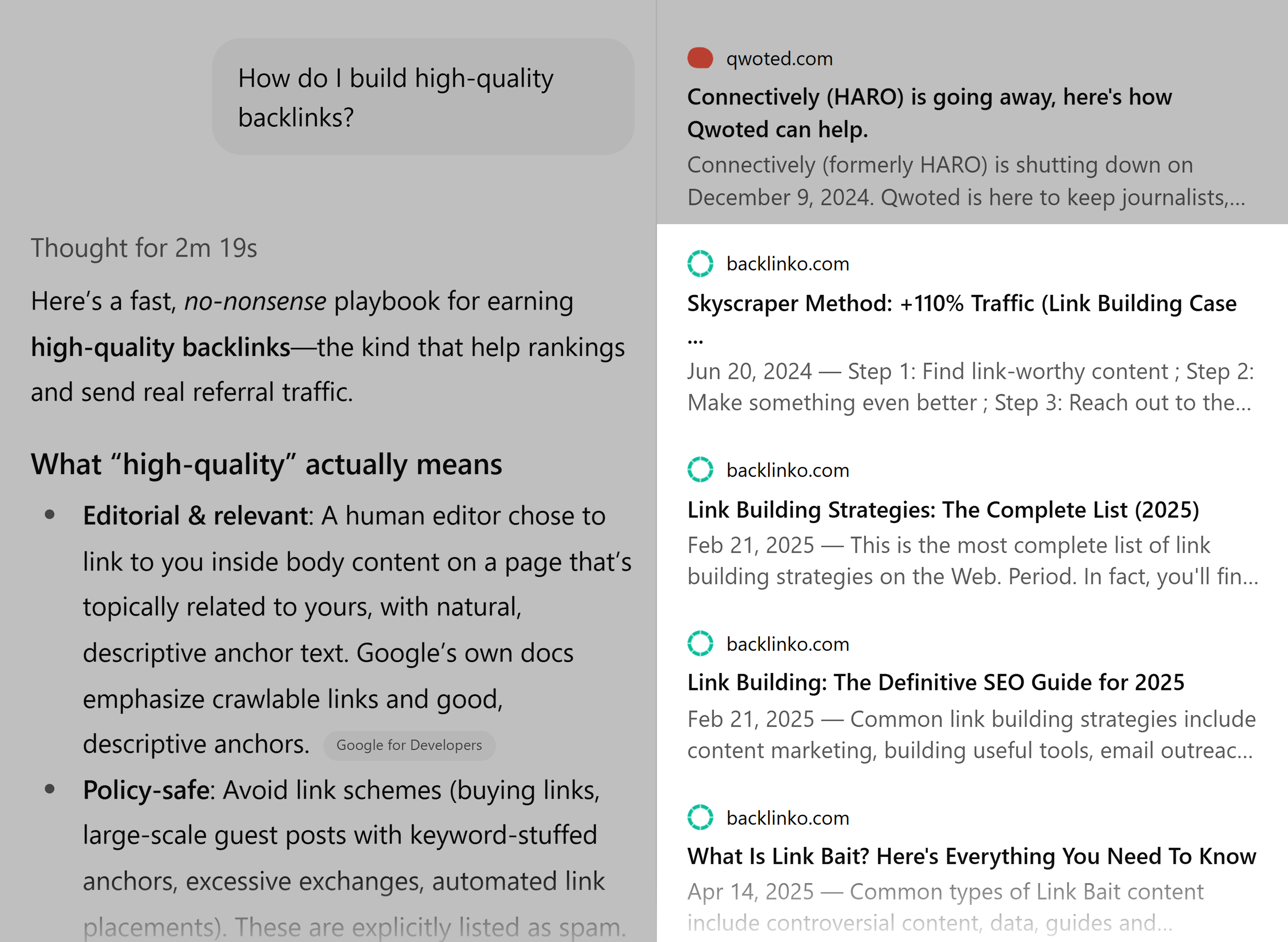 ChatGPT – Prompt – Backlinko as source ChatGPT – Prompt – Backlinko as source