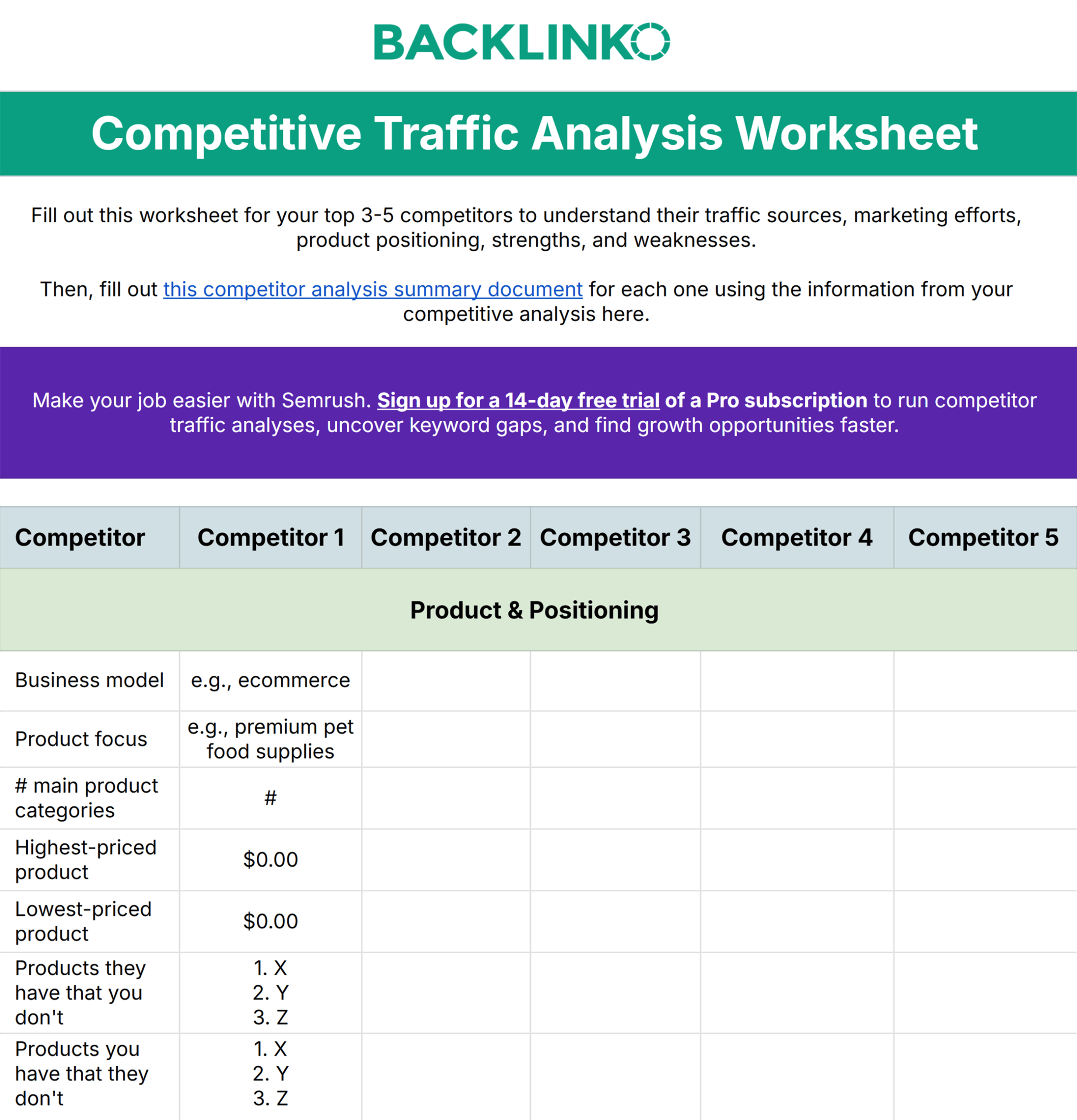 Competitive Traffic Analysis Worksheet – Backlinko Competitive Traffic Analysis Worksheet – Backlinko