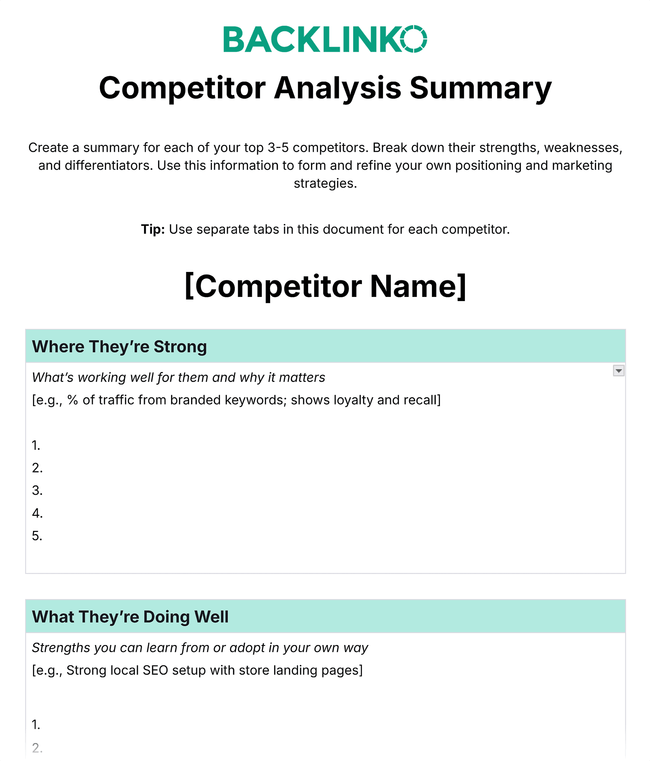 Competitor Analysis Summary Template by Backlinko Competitor Analysis Summary Template by Backlinko