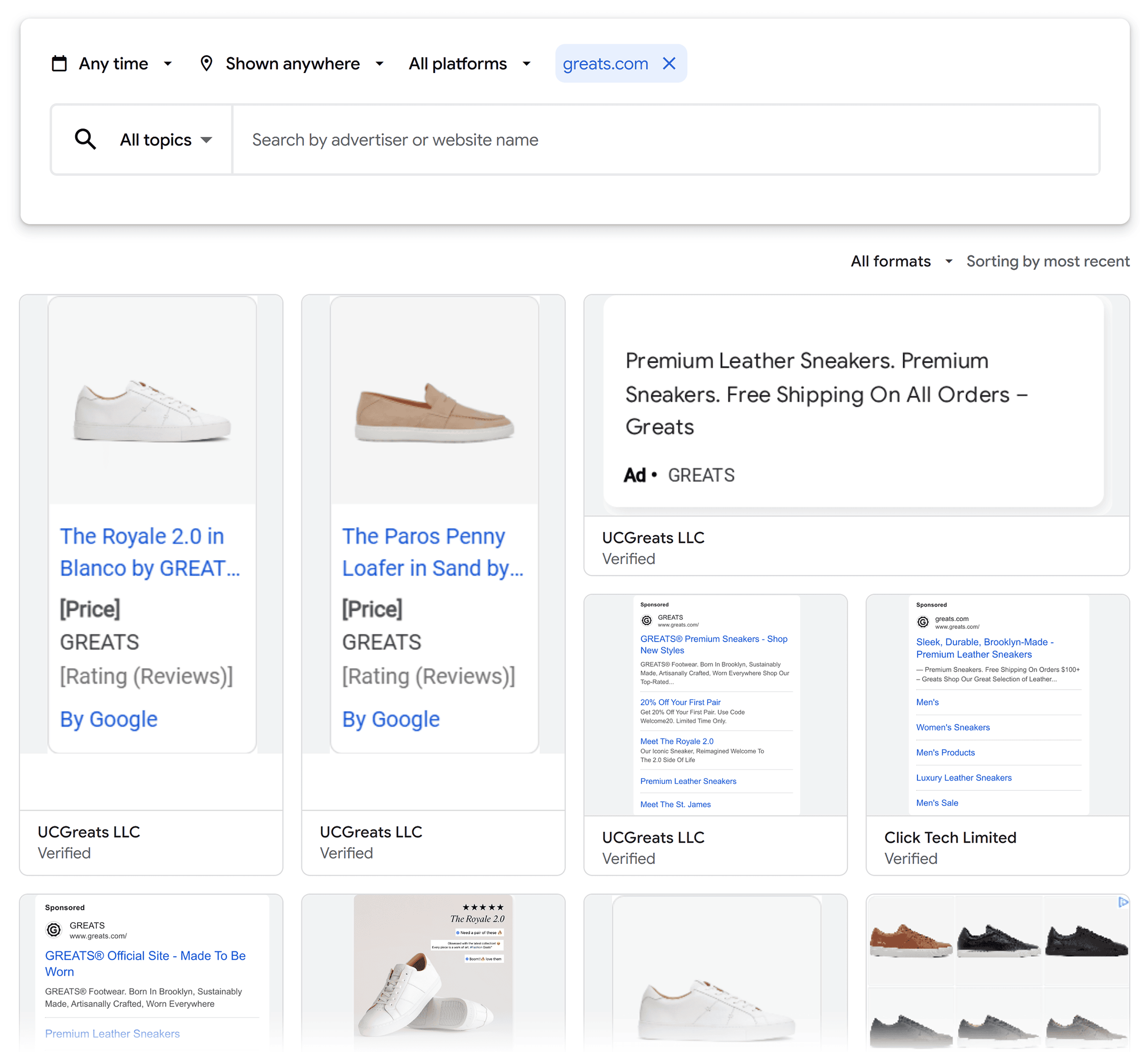Google – Ads Transparency Center – Greats – All formats Google – Ads Transparency Center – Greats – All formats