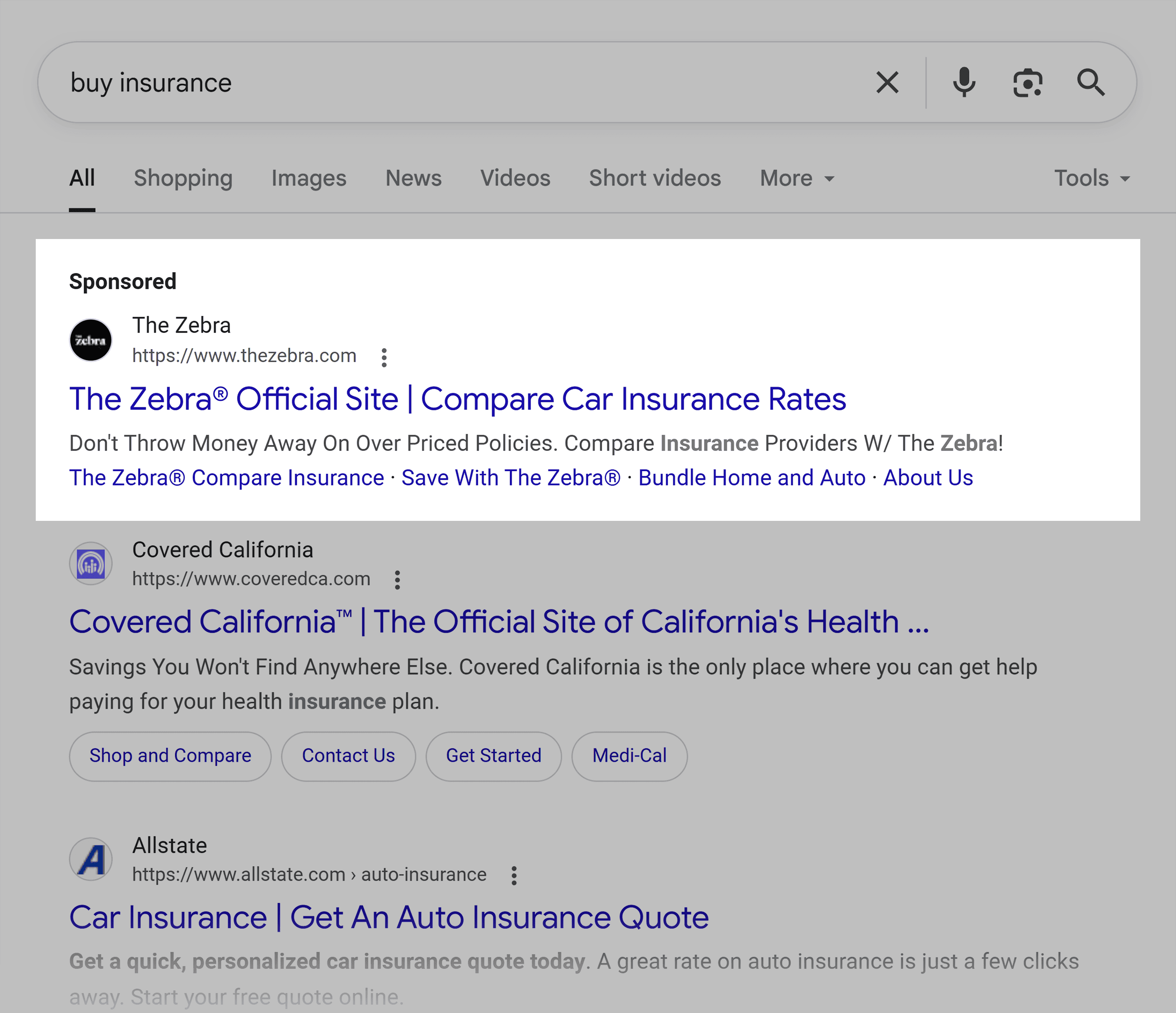 Google SERP – Buy insurance